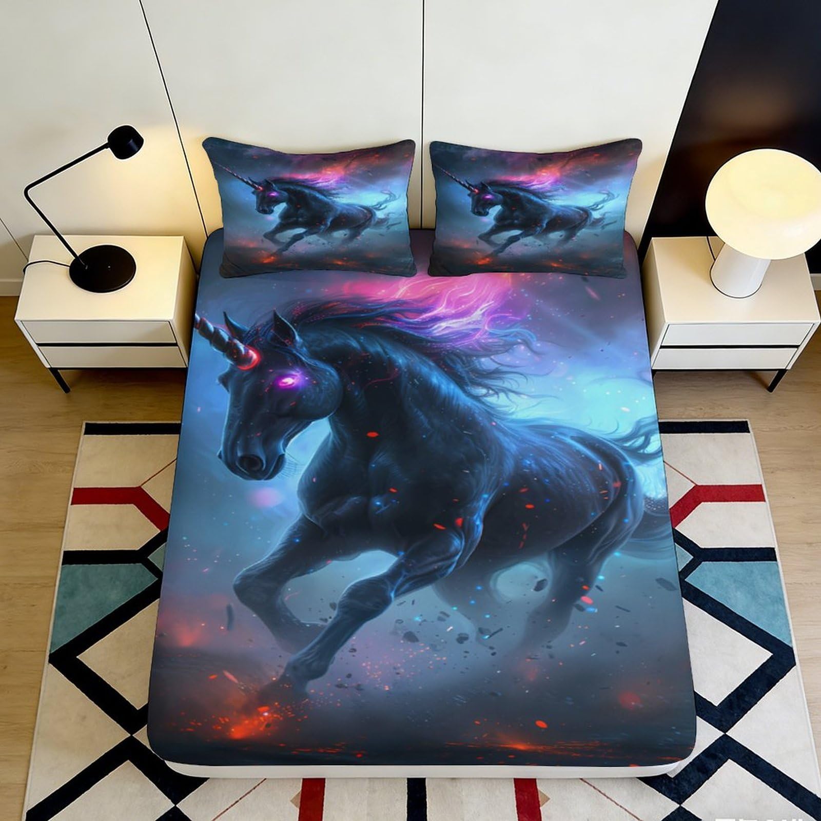 3D Printed Fantasy Unicorn Fitted Sheet Microfiber Deep Pocket Bedroom Bedding Fantasy Unicorn Mattress Fitted Cover Non-Slip for Adults Teens 120x200x25cm