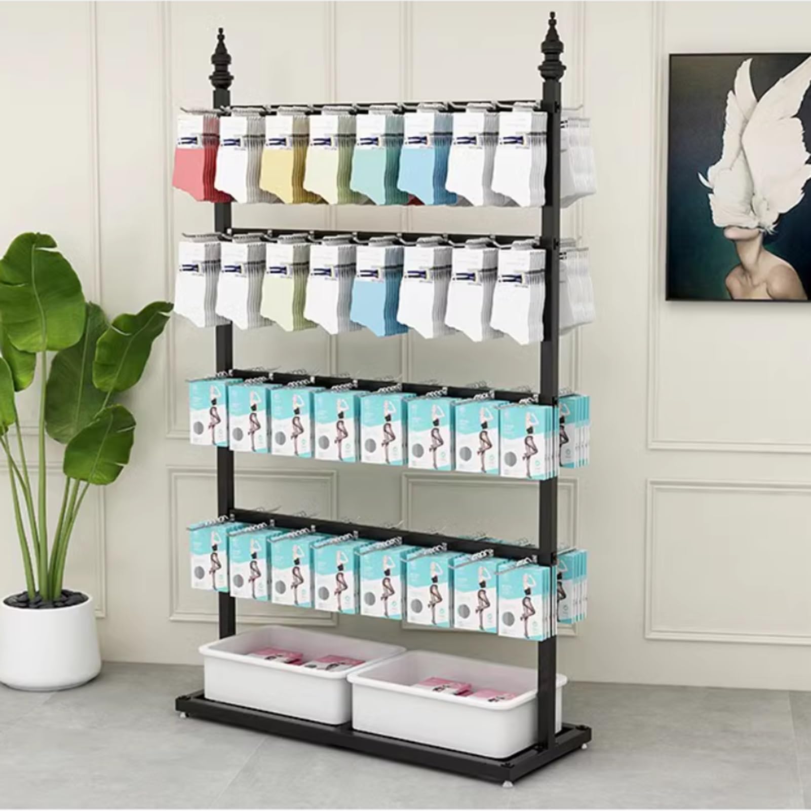 Commercial Socks Organizer Rack, Multifunctional Commercial Shelves, Supermarkets Commercial Clothing Store Retail Organizer for Scarves Socks Gloves, Floor-Standing Organizer Rack(Black,100x35x150cm)