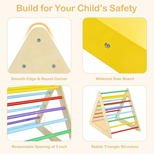 Miniatura 8 de INFANS Escalador triángulo 5 en 1 para niños juguetes de escalada de madera para niños pequeños con escalera de rampa de doble cara para patio de