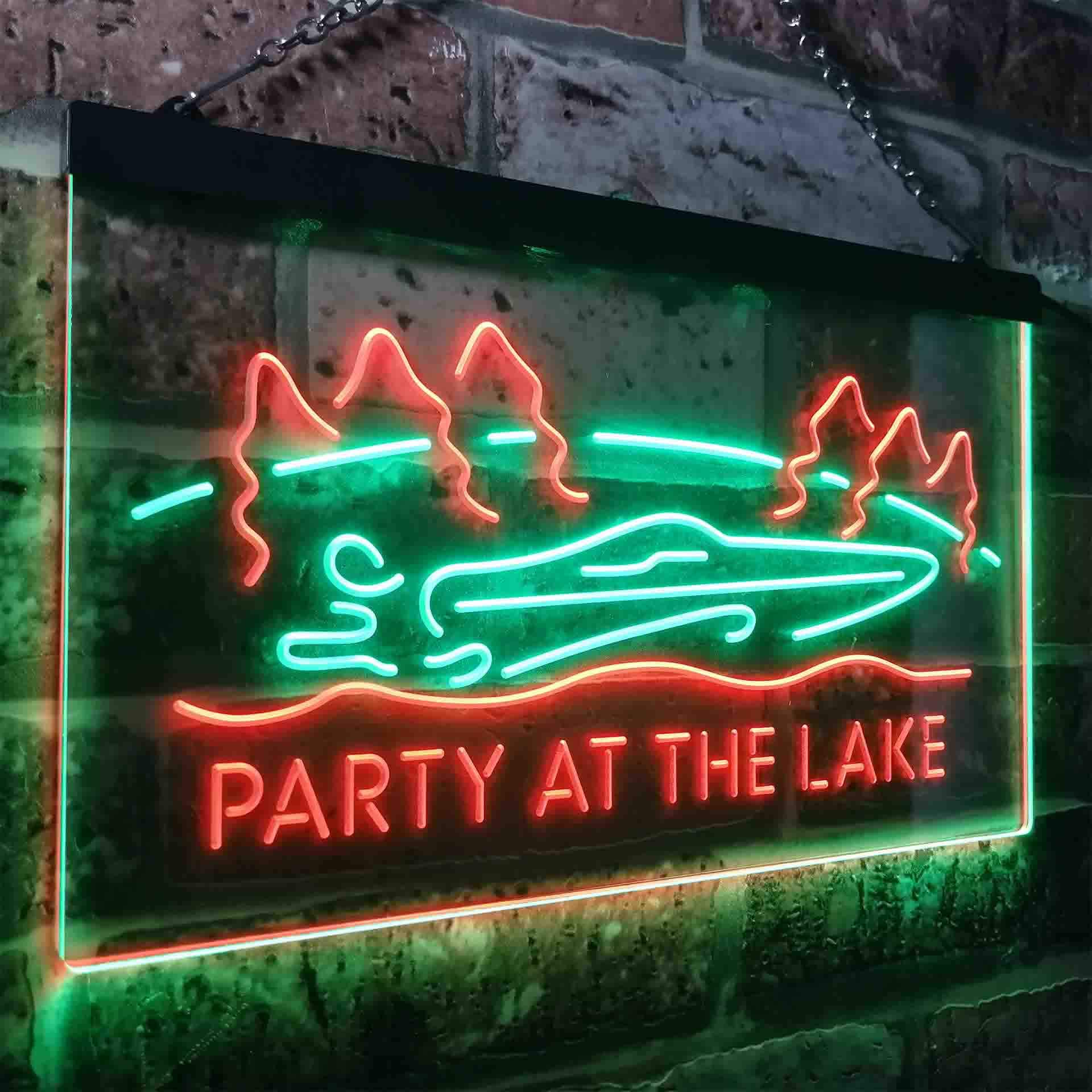 ADVPRO Party At The Lake Cabin Display Dual Color LED Enseigne Lumineuse Neon Sign Vert et Rouge 600 x 400mm st6s64-i3430-gr