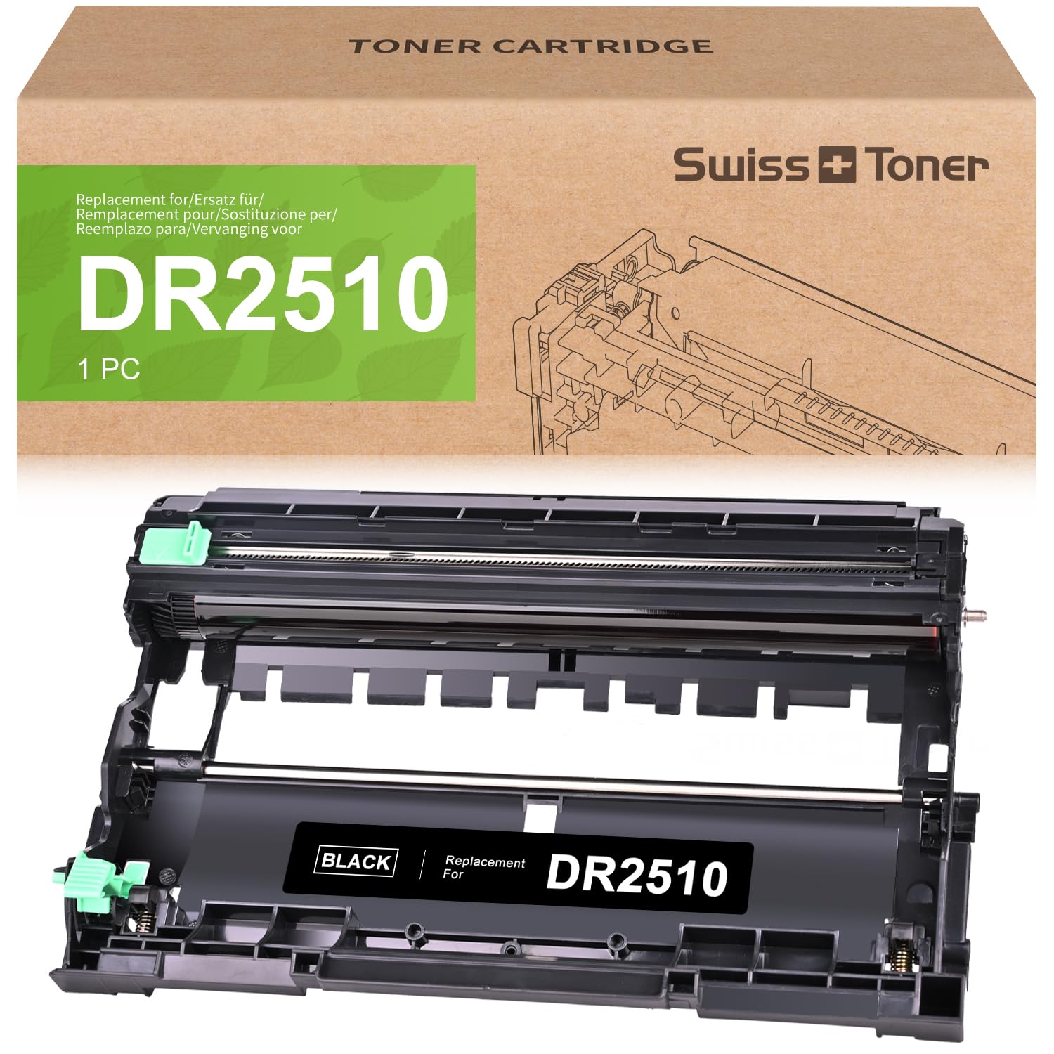 Swiss Toner DR2510 Tamburo Compatible for Brother TN2510XL TN2510 MFC-L2835DW HL-L2400DWE DCP-L2620DW DCP-L2627DW DCP-L2660DW MFC-L2800DW MFC-L2860DW