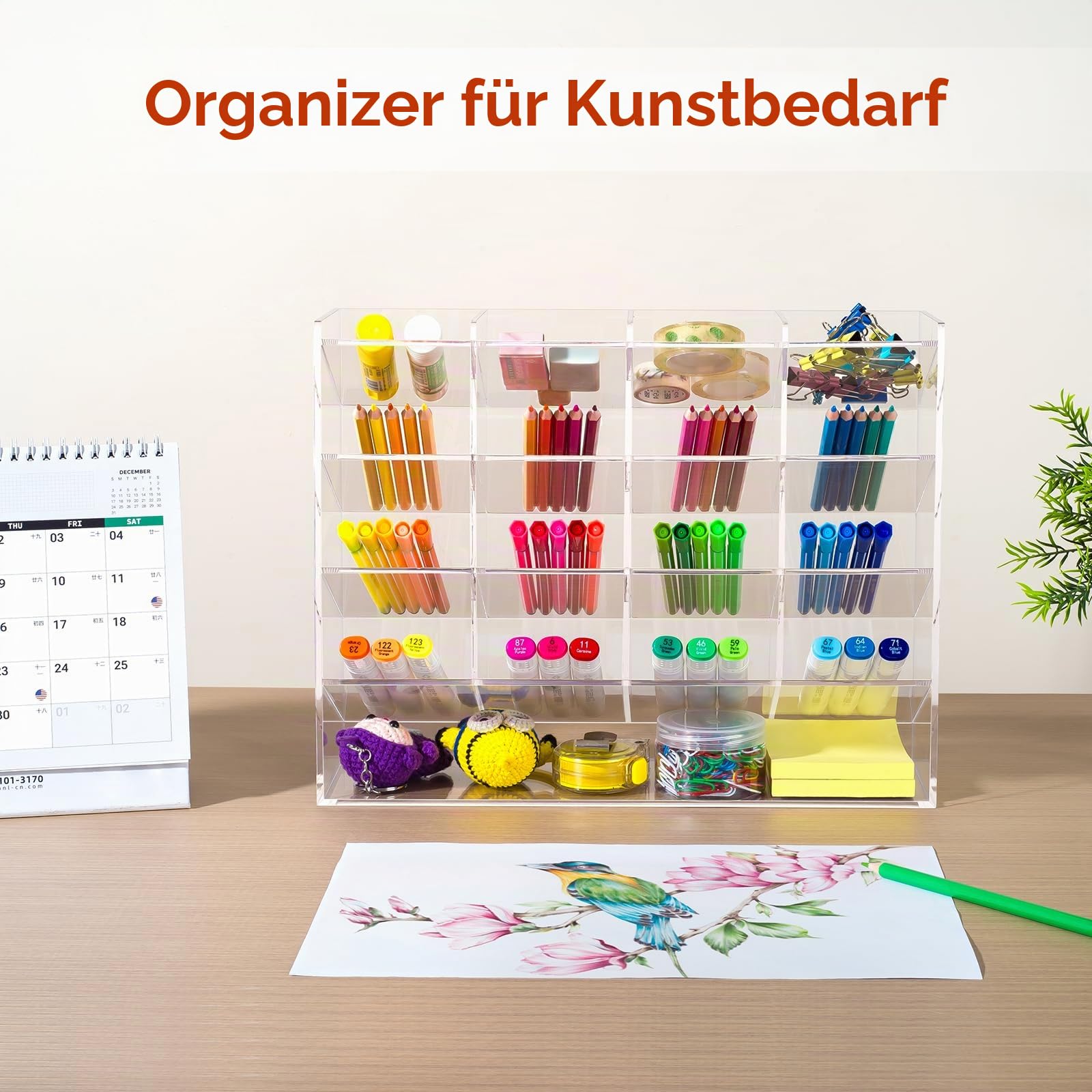BEYGORM Vertikaler Marker-Organizer aus Acryl für 200 Marker, abgewinkelte Stifthalter, Schreibtisch-Organisation, transparenter großer Schreibwaren-Stifthalter für Schreibtisch, Kunstbedarf,