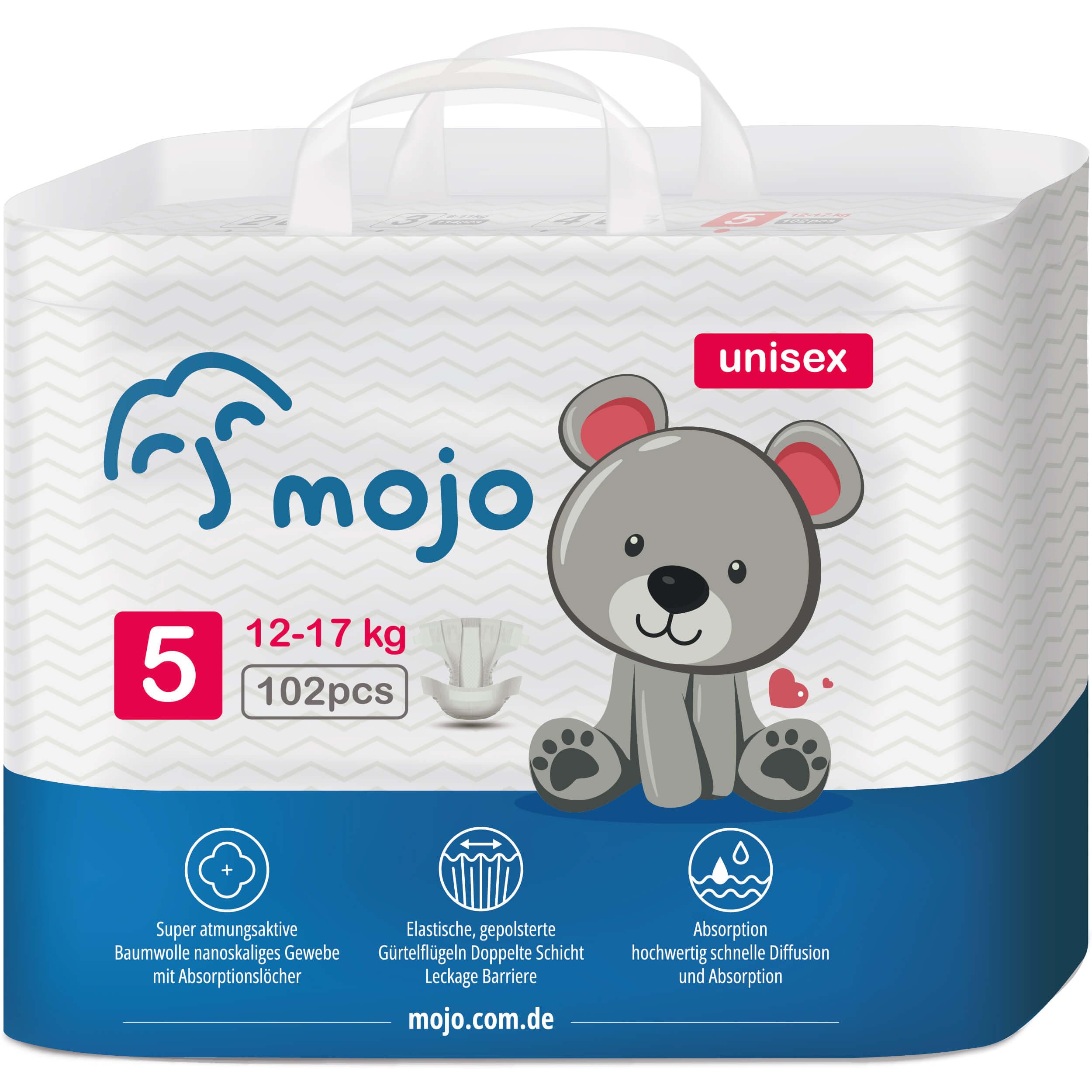 Einweg Babywindeln Größe 5, Auslaufschutz, Ultrasanft, Atmungsaktiv, Superabsorbierend, Unisex 12-17 kg, 102 Stück