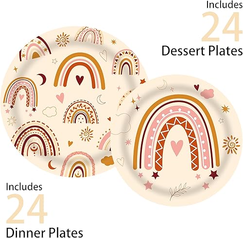 Miniatura 2 de 120 piezas de decoraciones de fiesta de arco iris bohemias, suministros desechables para fiestas, platos, tazas, servilletas, tenedores,