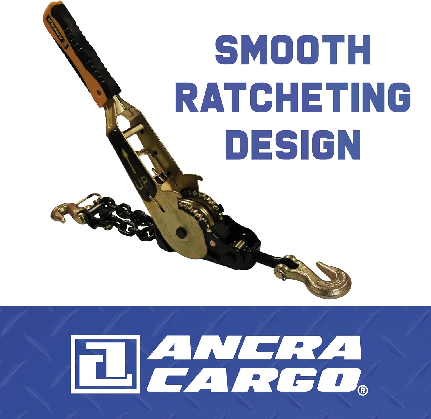ANCRA CARGO, 5/16" to 3/8" EZ Binder, Ratcheting Chain Tensioner, High-Strength Steel, Electro Zinc Plating, Extra-Long Molded Grip Handle, Swivel Grab Hooks, 5400 lbs Working Load Limit