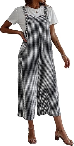 Miniatura 1 de Floerns Overol de mujer con estampado de cuadros y cintura alta y pierna ancha