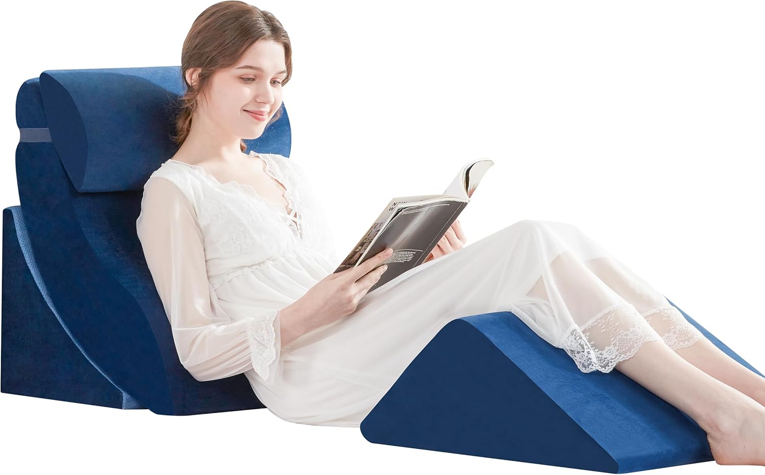 4pcs Orthopedic Wedge Pillow Set, Adjustable Bed Wedge Pillow for Sleeping, Post Surgery, Wedge Pillow for Neck, Back, Knee & Leg Pain Relief, Memory Foam Pillow for Acid Reflux, GERD, Blue