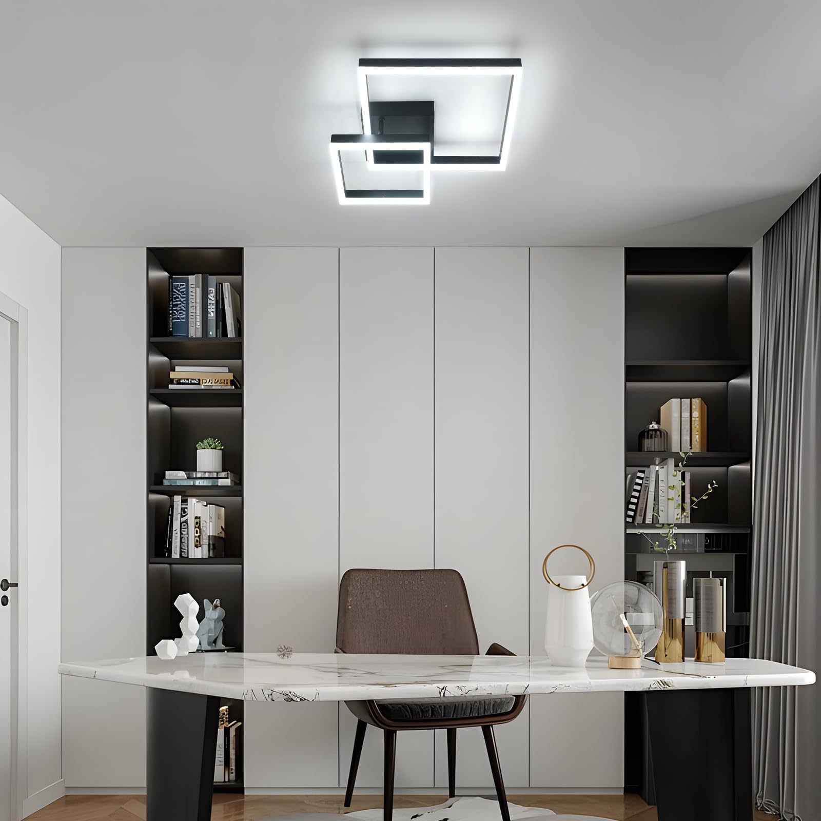 DELIPOP Plafoniera LED Soffitto Moderna, 36W Lampadario da Soffitto Nero Quadrati, Lampada da Soffitto Moderna Alluminio per Camera da Letto Soggiorno Cucina Studio Ufficio, 6500K Bianca Fredda, 52cm
