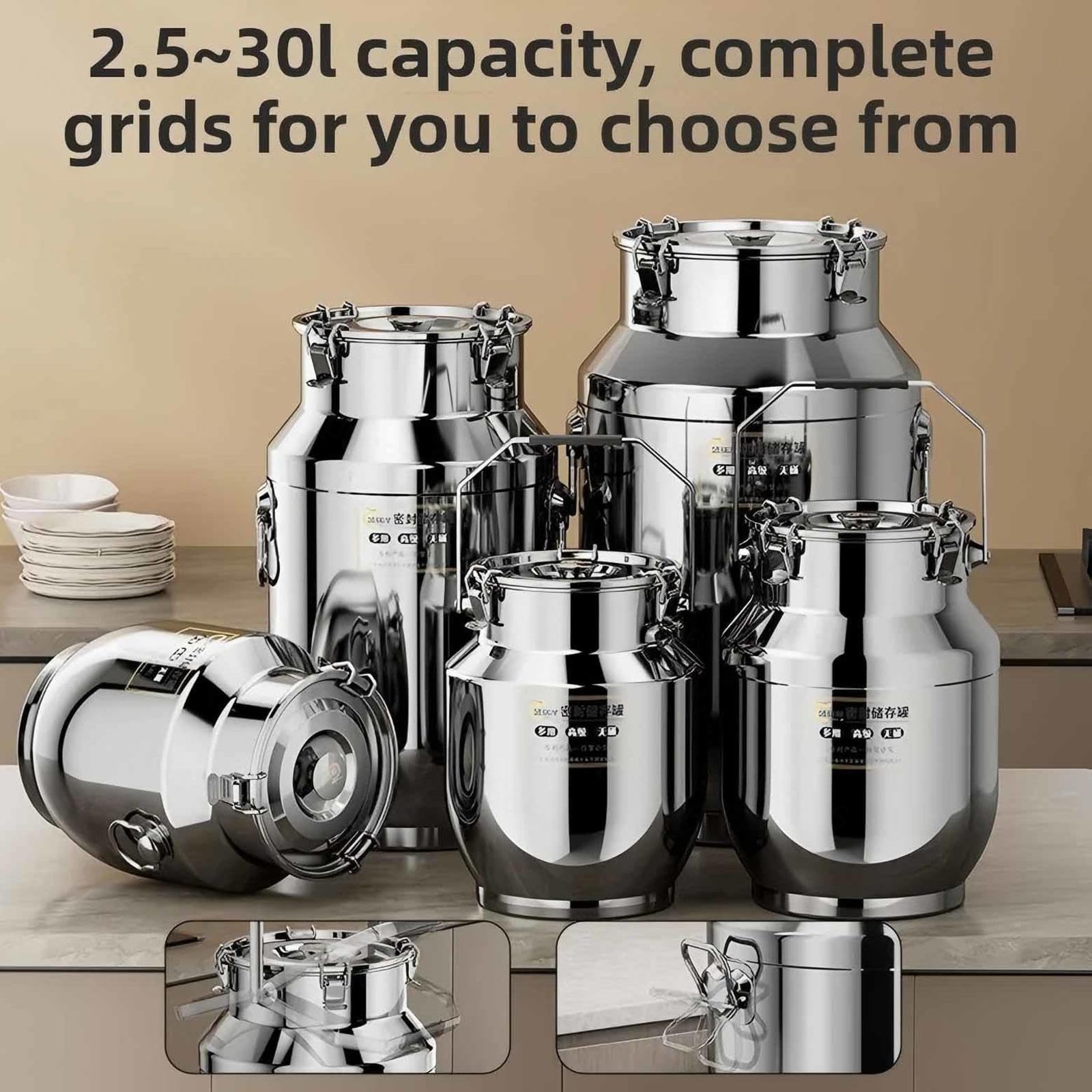 Bidon Inox Pour Huile d Olive 5 Litres Avec Robinet Seau en Inox Avec Couvercle De Transport De Lait De Ferme Bidon De Baratte (capacity, 5liter)