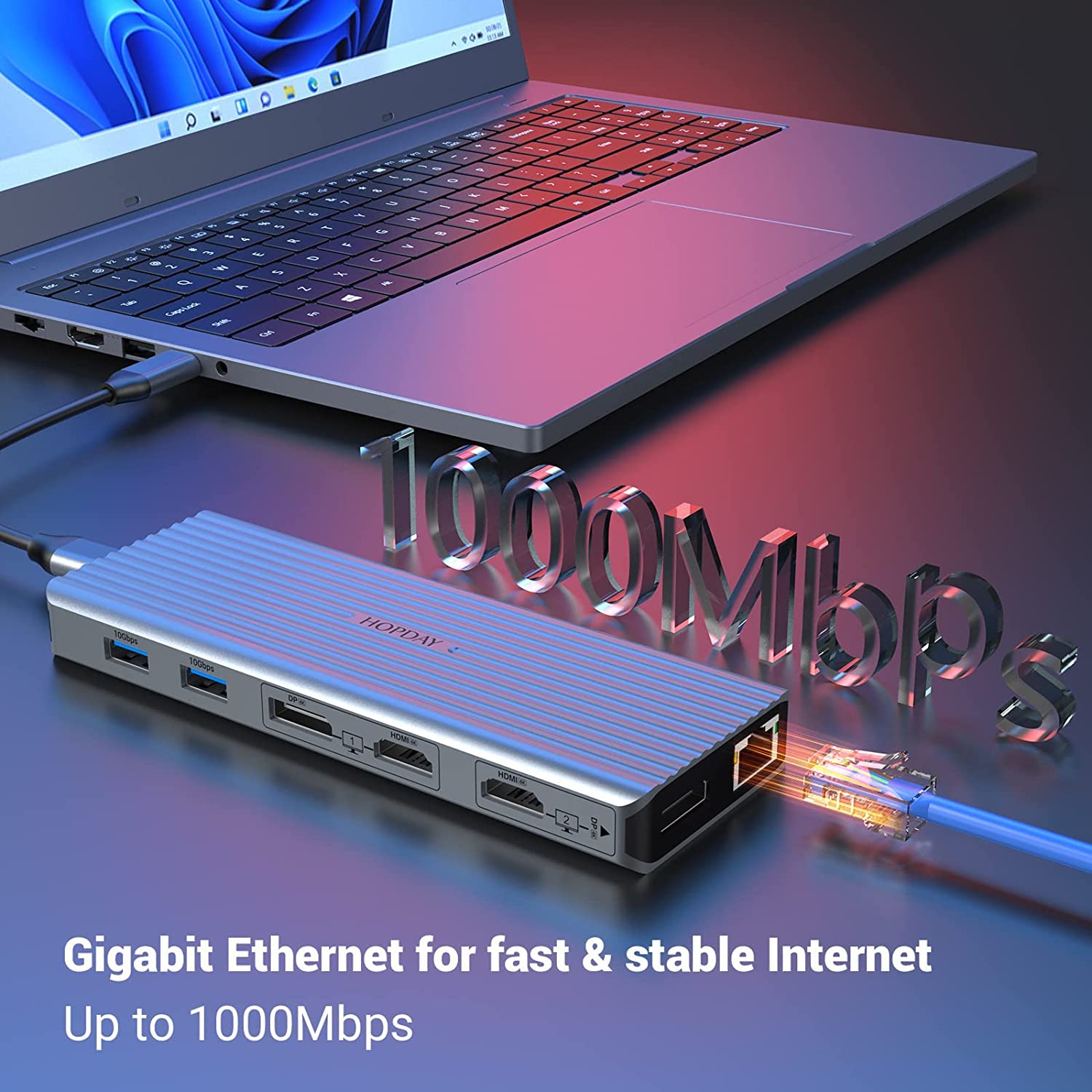 Dongle USB C, 11 en 1 USB C Docking Station Triple Display Hub para M1/M2 Macbook Pro/Air(4K HDMI/DP,PD 100W,10 Gbps USB 3.1,3.5mm Audio,ethernet) Laptop Adapter for DELL,Surface,HP,Lenovo