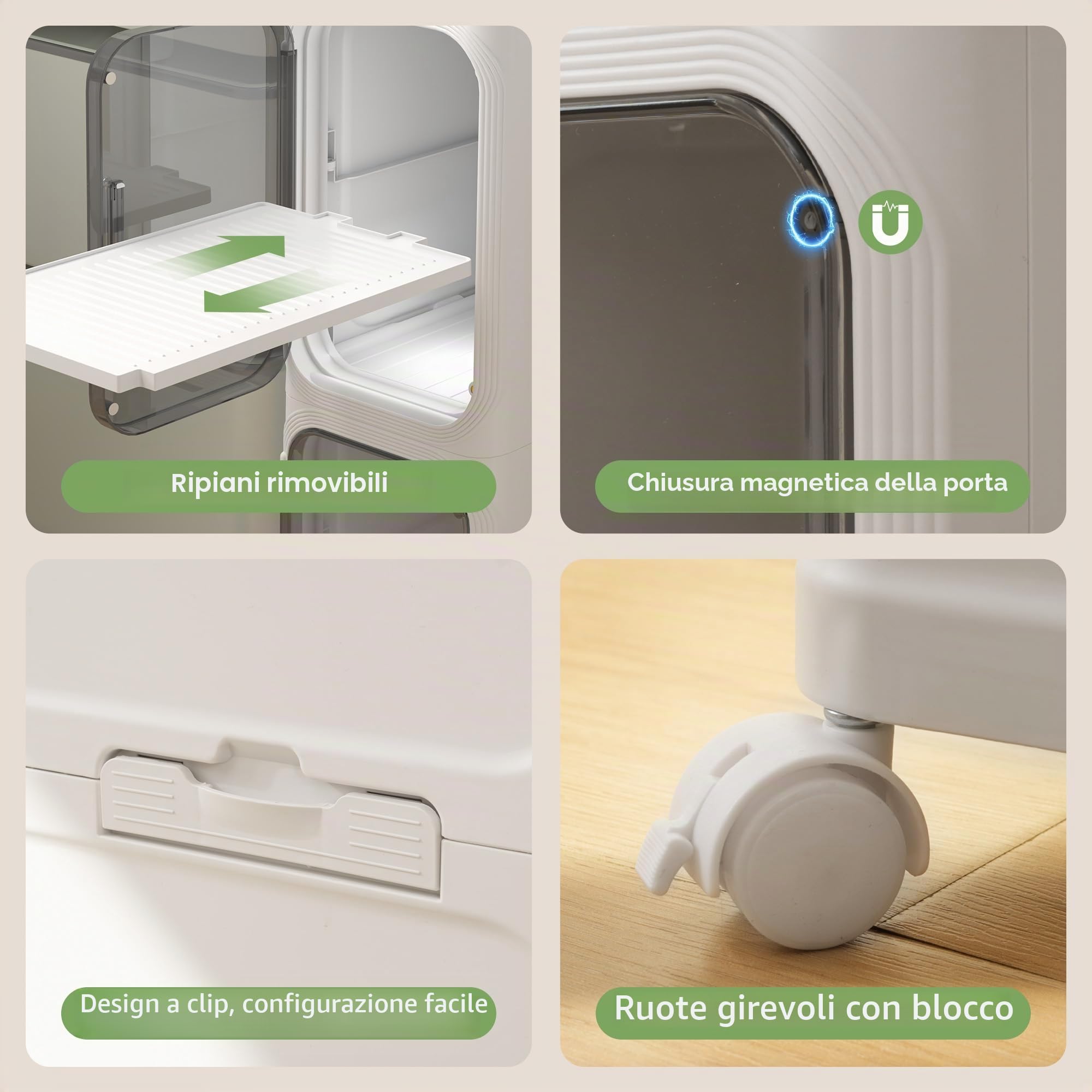 Mobile da bagno, mobile da pavimento, in plastica, con porta, carrello piccolo, impermeabile, con ruote, per soggiorno, cucina, 21 W x 67 x 34 D, 2 livelli