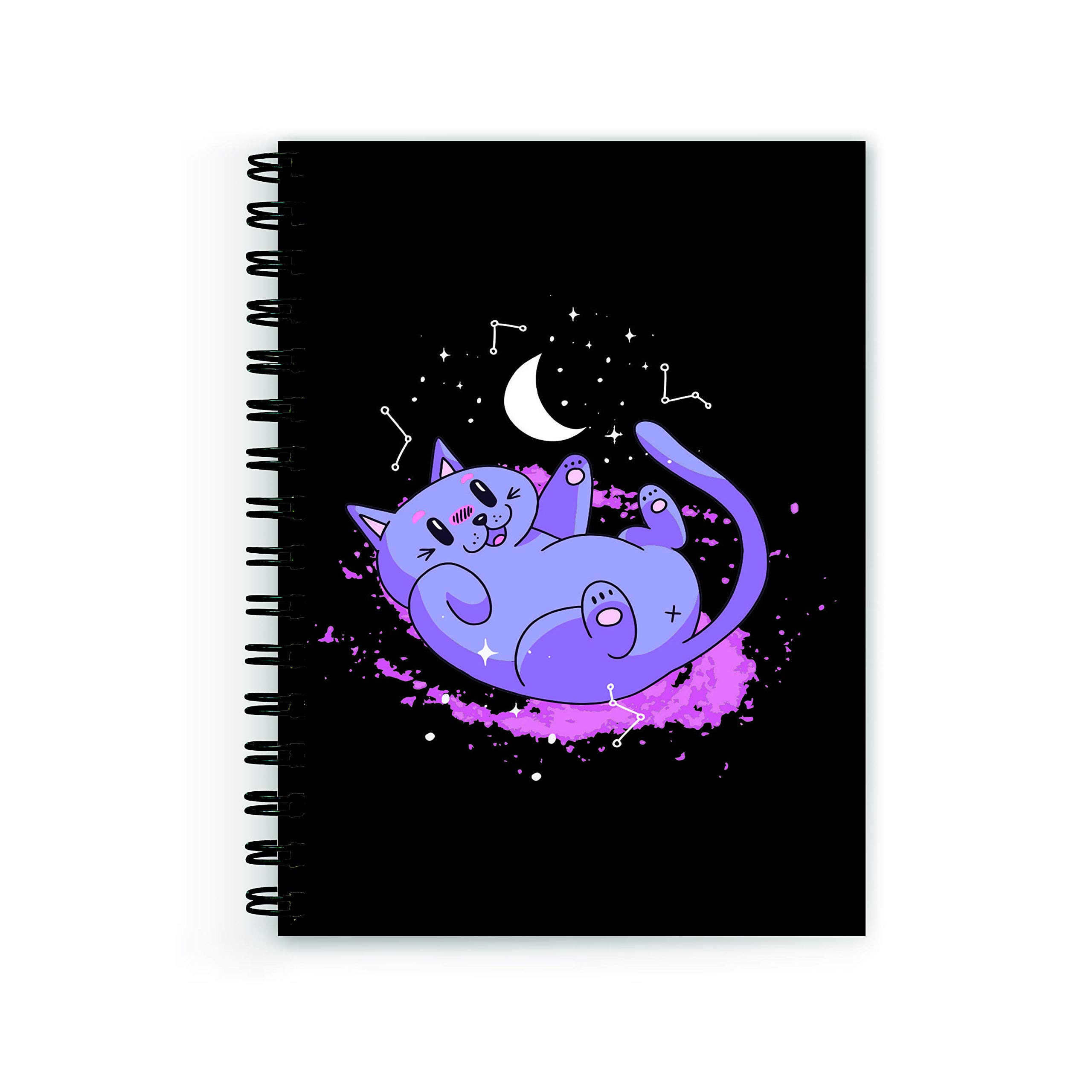 Plan To Gift cat Playing with Moon Notebook Wire Bound Spiral Printed Pages:160 (Size A5)