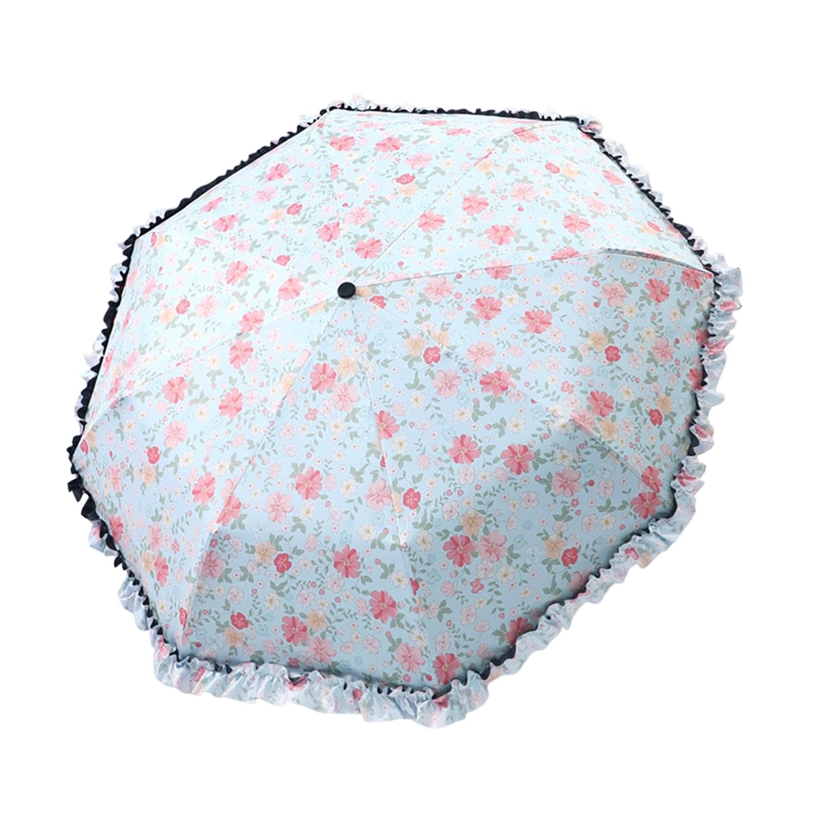 WGBOSMG Compact 3 Fold Travel Umbrella with Sun Reflection and Decorative Lace Trim Folding Umbrella