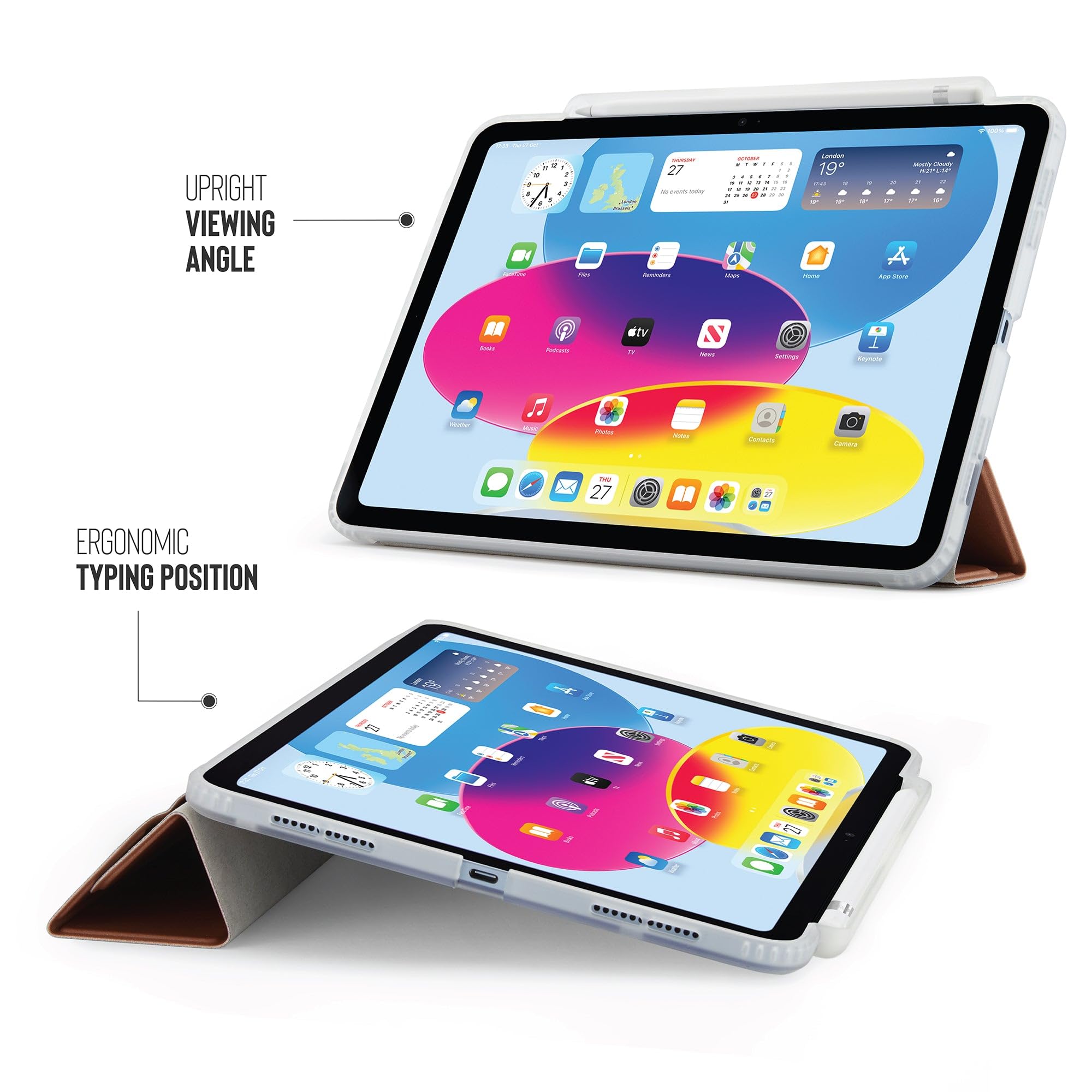 Pipetto Custodia in TPU Origami per iPad di 10a generazione (2022) | Custodia con supporto 5 in 1 resistente agli urti | Custodia Apple Pencil 1 | Custodia per iPad antibatterica al 99,9% - Oro rosa