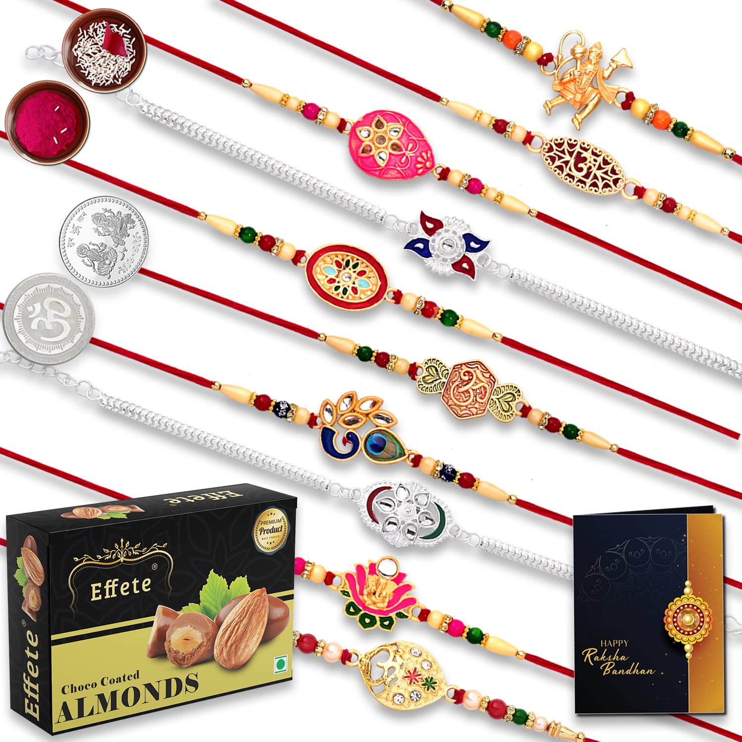 DeoDap Rakshabandhan Special Silver Plated Rakhi Combo, Set of 10 with Chocotown Crunch, 5 Pieces and Milk Choco Bar, 5 Pieces, Roli Chawal, Pooja Coin and Greeting Card (B07V2Y4CYS) Amazon Price History, Amazon Price Tracker