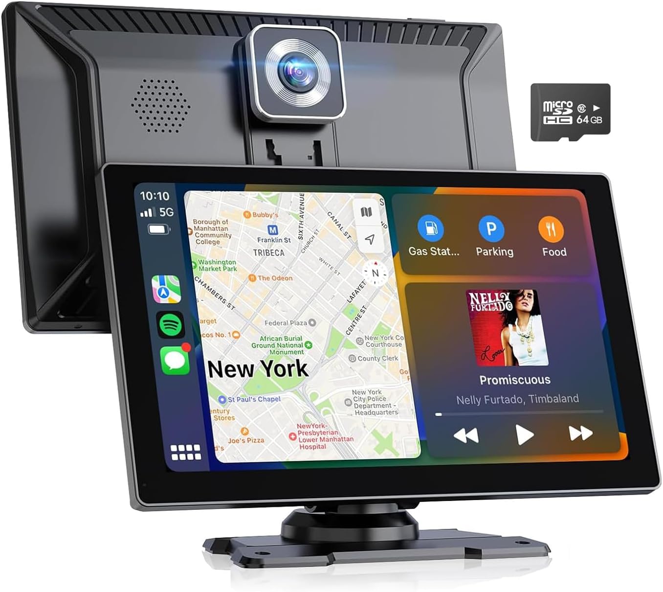 Wireless Carplay Screen for Car 2K Dash Cam, 9.1" HD Portable Car Stereo with Carplay & Android Auto, 1080P Backup Camera, Mirror Link/Bluetooth/GPS Navigation/Satellite Radio for All Vehicles