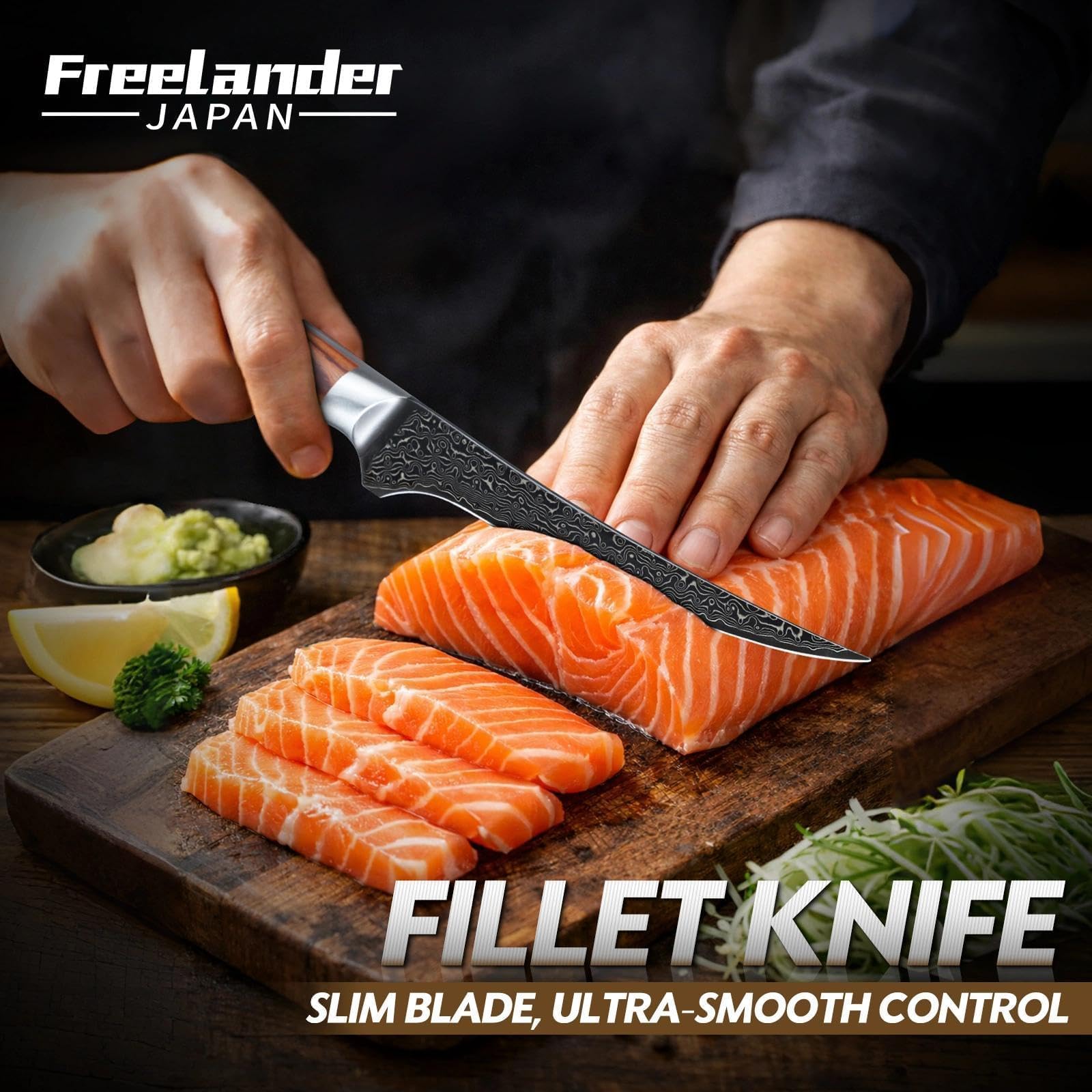 Freelander Filetiermesser Fisch Profi aus Hochkohlenstoffstahl, Scharfes Ausbeinmesser mit Ergonomischer Holzgriff, Küchenmesser zum Filetieren von Fisch, Fleisch und Meeresfrüchten mit Geschenkbox