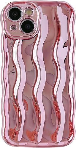 Caseative Marco de ondas rizadas con patrón de ondas de agua, suave, compatible con iPhone (rosa claro, iPhone 12 Pro)