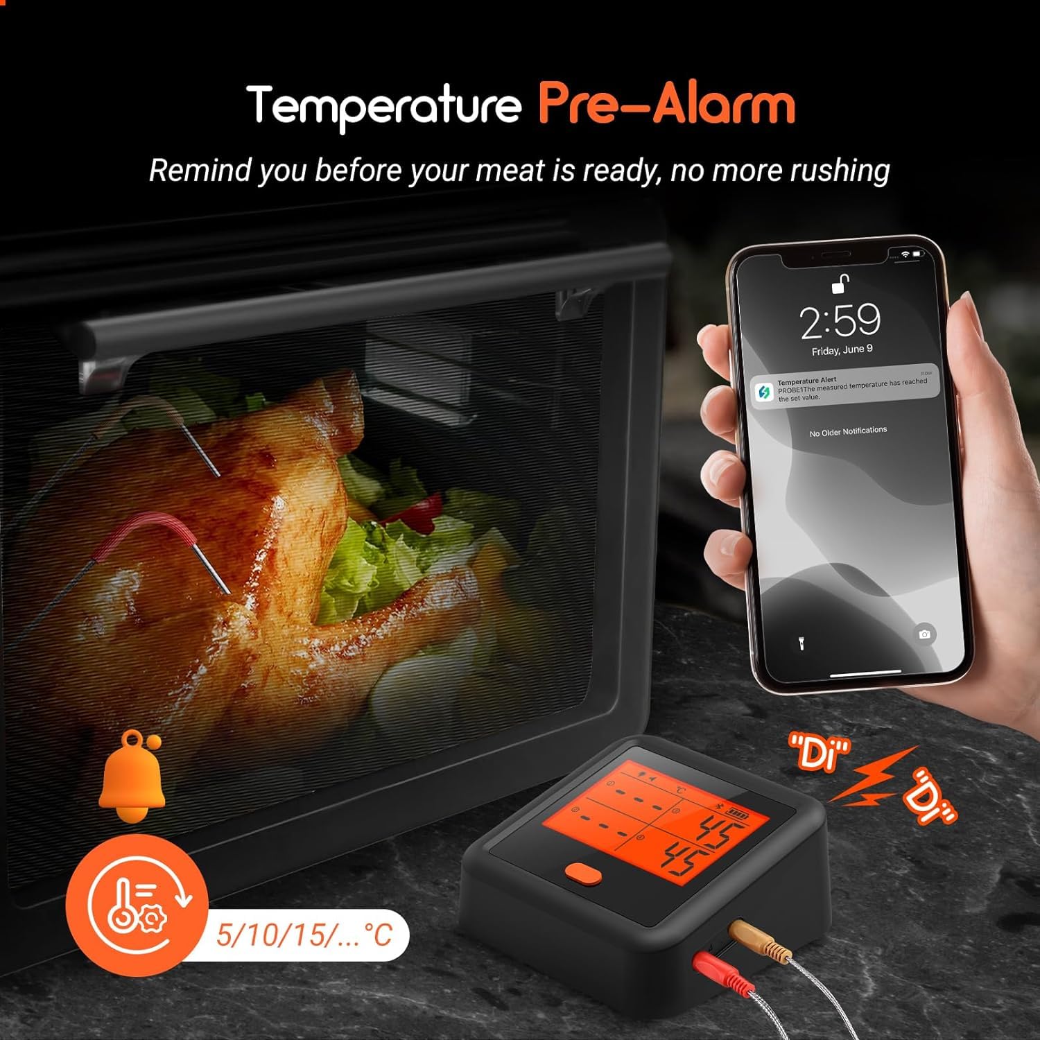 INKBIRD Thermometre Cuisine IDT-34C, Thermometre Barbecue 5.1 Met 4 sondes Bluetooth,Sonde Temperature Sans Fil avec Alarme de Température pour Fumoir Four Barbecue Grill Thermomètre