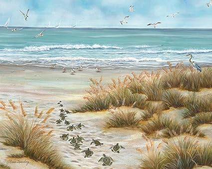 Heritage Puzzle Ocean Bound 1000-Piece Jigsaw - Beach Turtle Scene 30x24 Inches