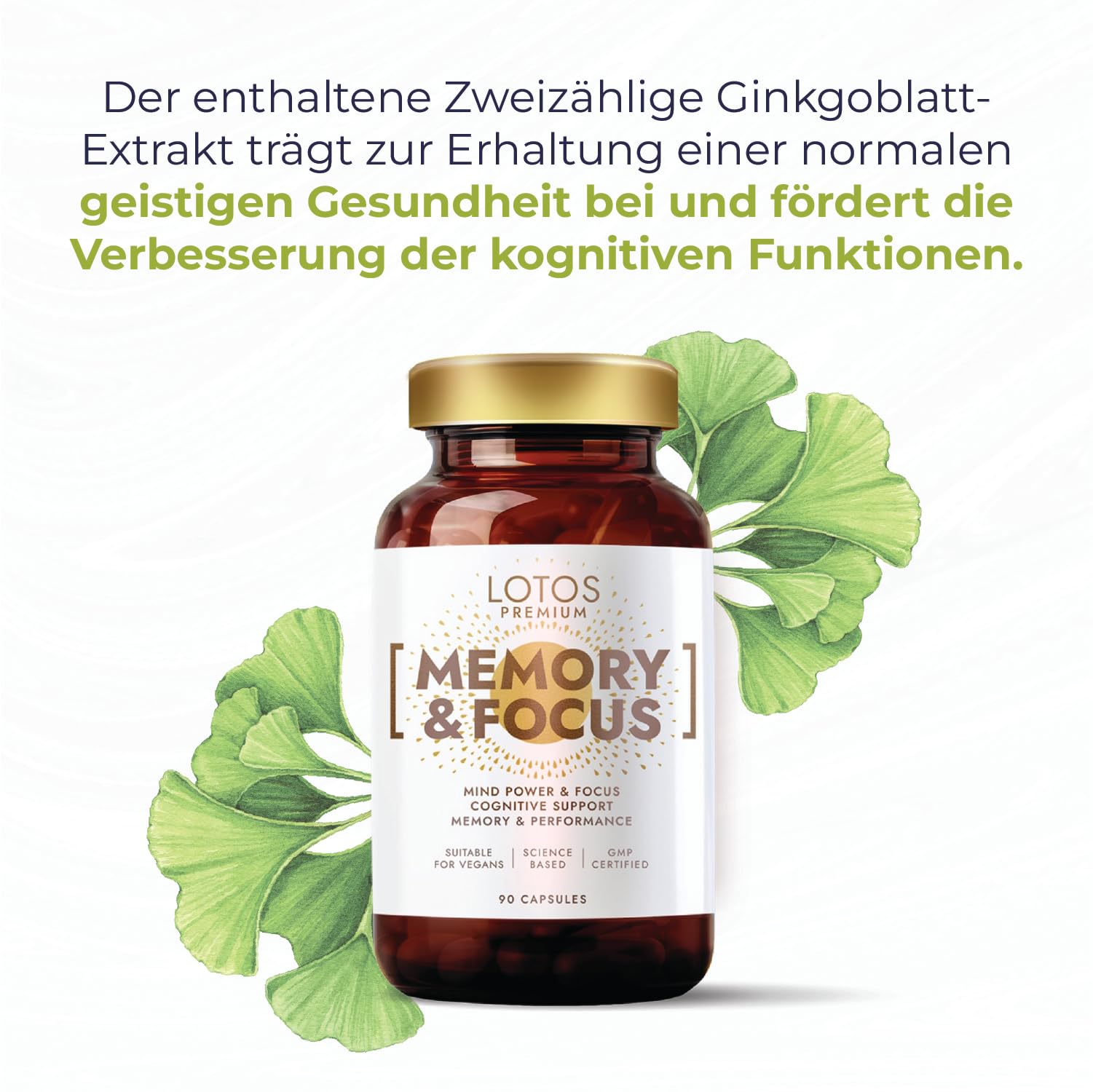 Ginkgo Biloba 6000mg pro Kapsel (50:1 Extrakt) Hochdosiert - mit Ashwagandha und Vitamin B Komplex - Premium Ginko für Gedächtnis und Konzentration - 90 Kapseln - Premium, Vegan, Laborgeprüft