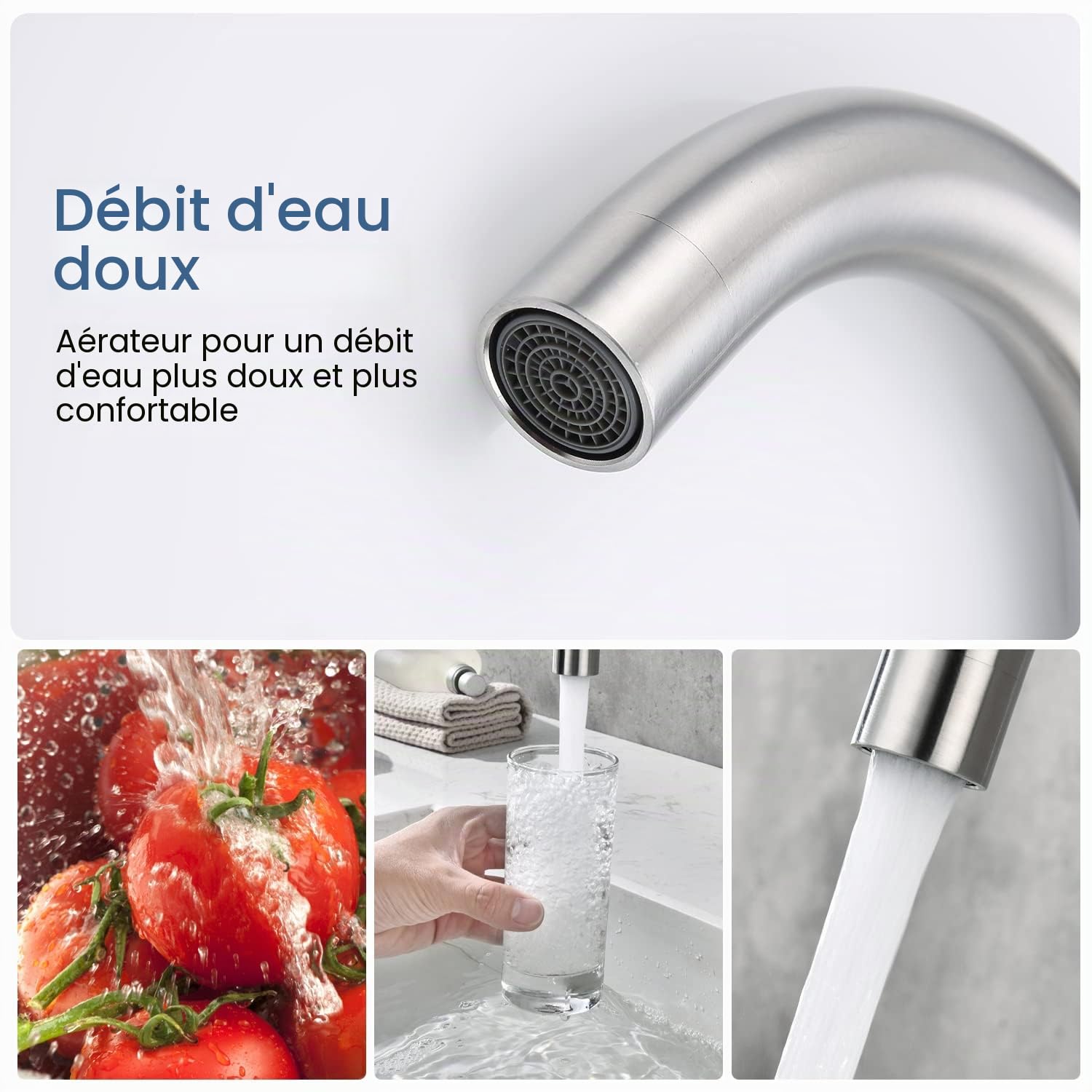 Robinet Basse Pression pour Cuisine/Salle de Bain Rotatif à 360° | Mitigeur Monocommande, Robinet de Lavabo avec 3 Raccords pour Chaudière, Mitigeur d'Évier en Acier Inoxydable