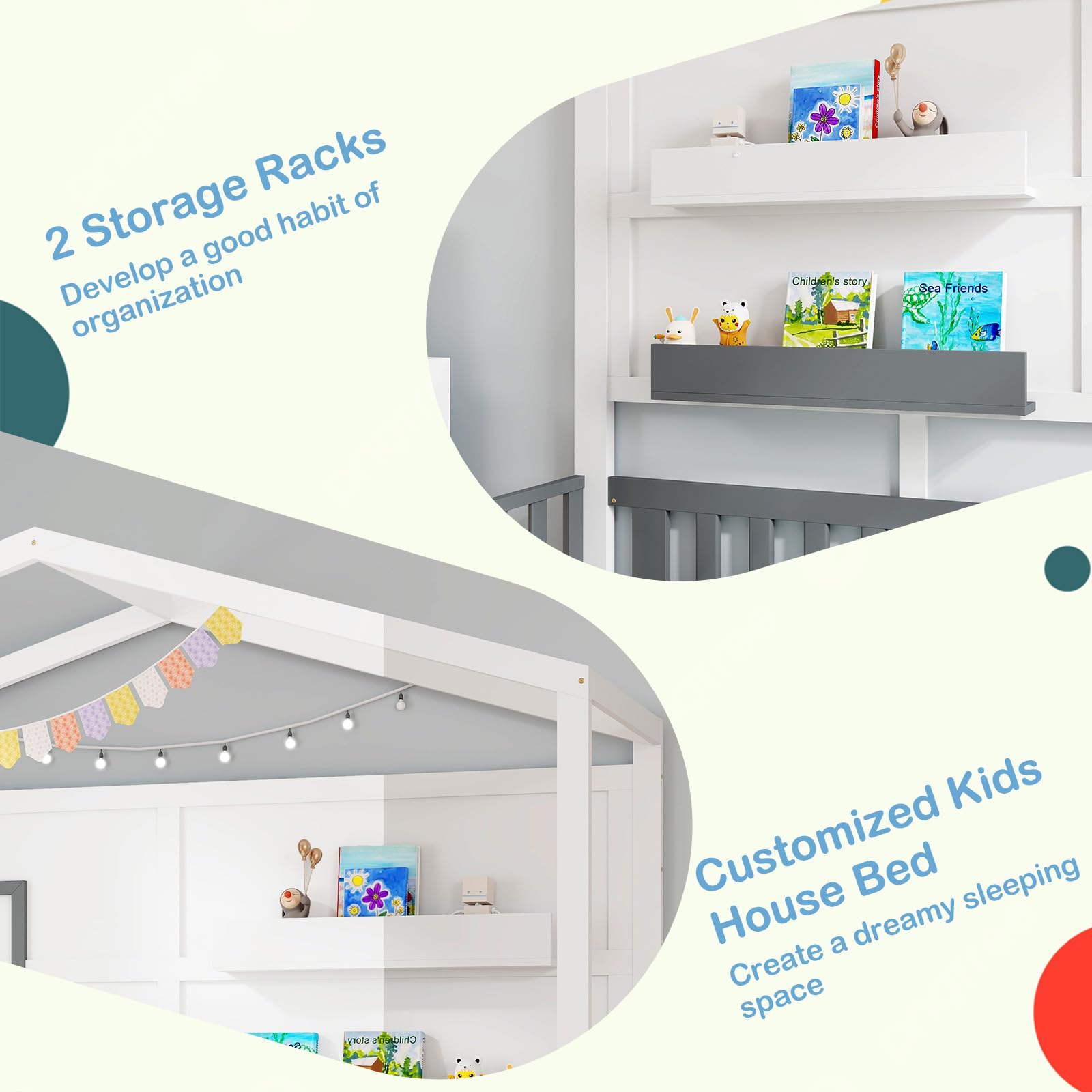 LIFEZEAL Letto Montessori per Bambini, Adulti, Struttura Letto a Casetta con Contenitore, 200x90cm, Telaio in Legno Massello, Rete, Telaio, Base, Piattaforma, Cameretta, Dormitorio