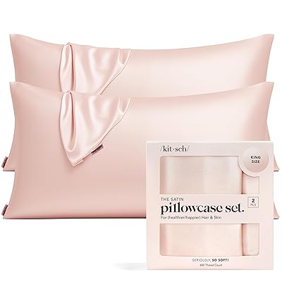 Kitsch Satin Pillowcase with Zipper for Hair & Skin, Softer Than Silk Pillow Cases Queen Size Set of 2, Wrinkle-Free, Smooth and Cooling Satin Pillow Covers, Standard Size 19"x26" - Ivory, 2pcs
