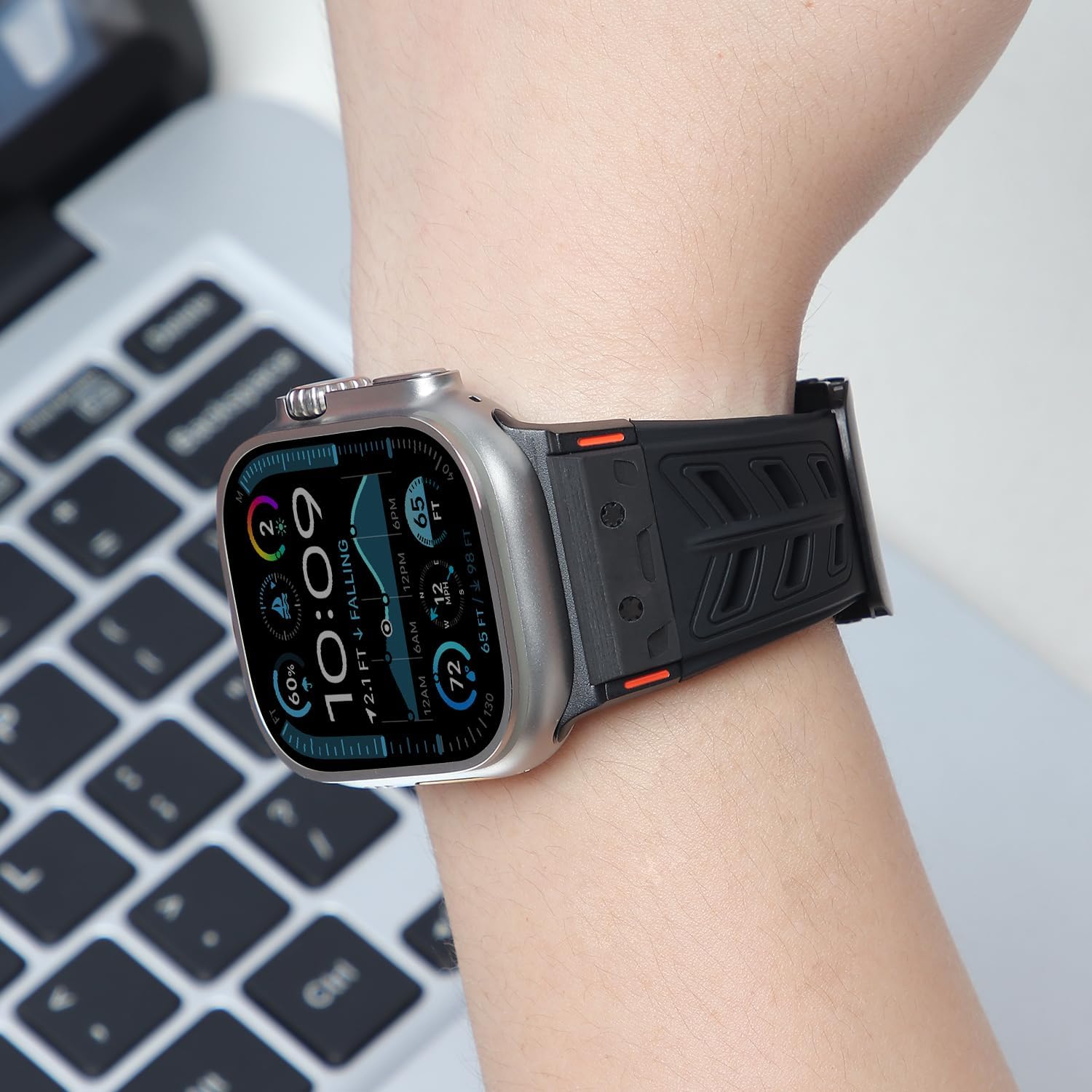 Band for Apple Watch 46mm 49mm 45mm 44mm Carbon Fiber Inlay Fluoroelastomer (FKM) Sport Wristband Sweat-proof Strap for Men's iWatch Series 11/10 9 Ultra 3/2/1 SE 8 7 6 5 4 3 2 1 Band 42mm (Black)