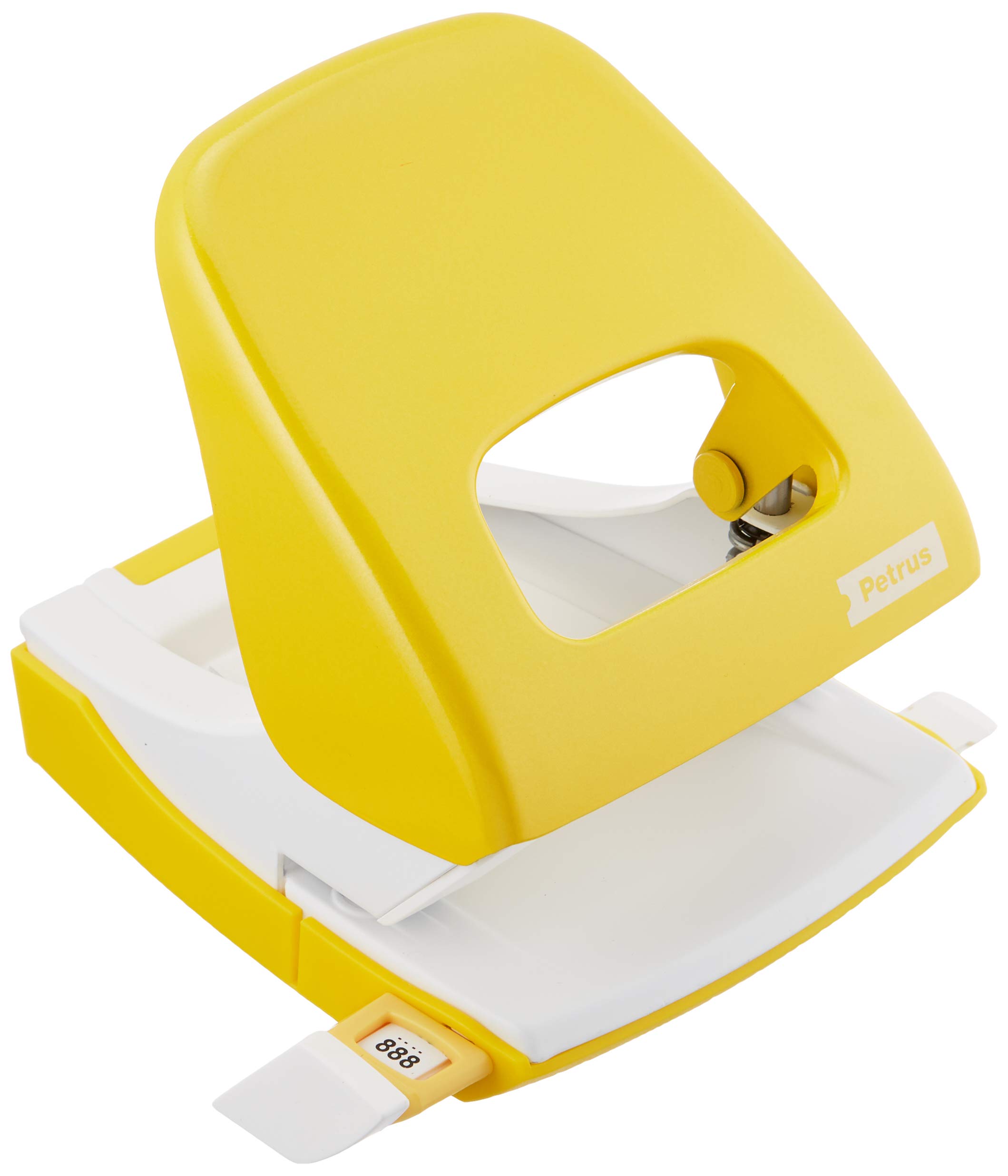 Petrus 626831 Taladro de Oficina con Barra Guía y Marcas de Formato, Perfora 30 Hojas, Metal, Gama WOW,Amarillo