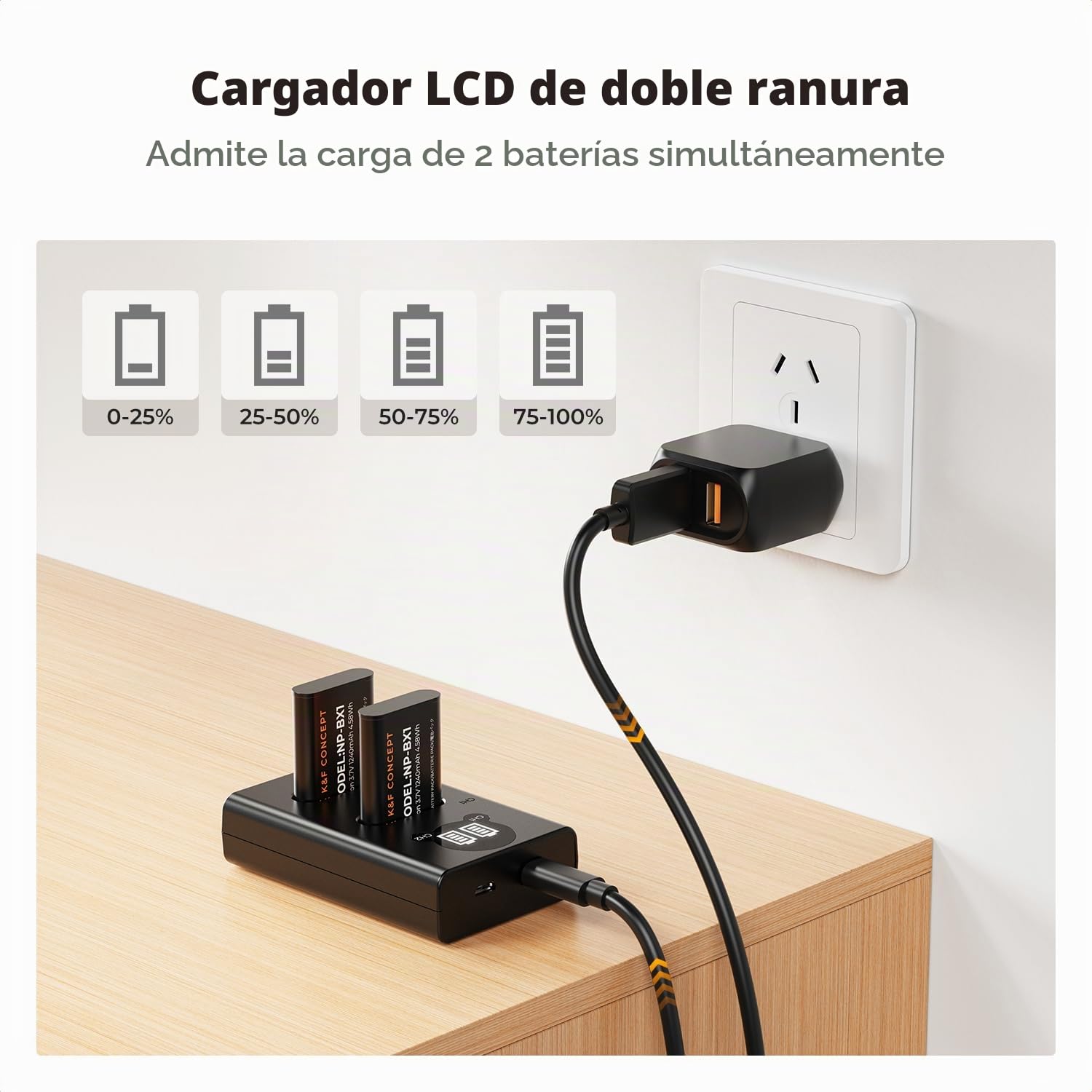 K&F CONCEPT NP-BX1 Batería de Repuesto 2-Pack con Cargador LCD Dual Slot, Compatible con Sony RX100/ HX50 /WX350 /RX1R /HX90/RX100M7/M6/M5/PJ410/AS30