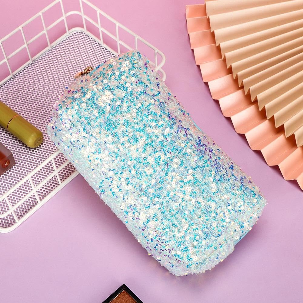 Glitter Sequin Cosmetic Bag Sparkling Travel Makeup Pouch with Secure Closure for Toiletries Jewelry & Essentials - Image 3
