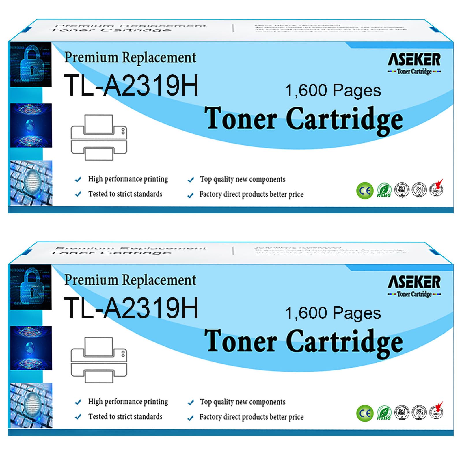 TL-A2319H TL-A2310H Toner di Cartuccia Compatibile per BP2309W | Alta Capacità 1600 Pagine Nero per BM2309W BM2309AW BP2300W BM2300W BM2300AW Stampanti (BK*2)