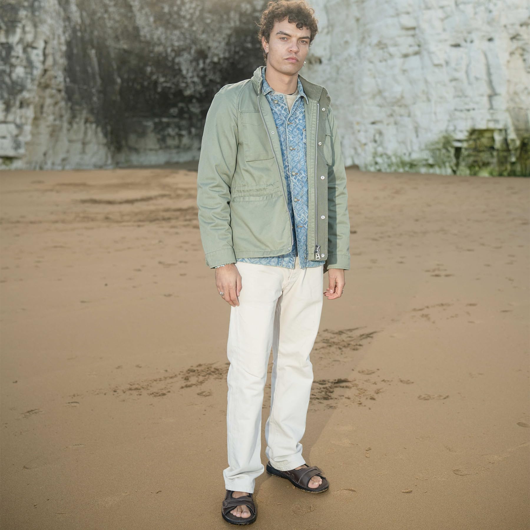 riemot Sandali da uomo in pelle, casual, con punta aperta, da spiaggia, estivi, per passeggiate, escursionismo, pescatori, con cinturino regolabile