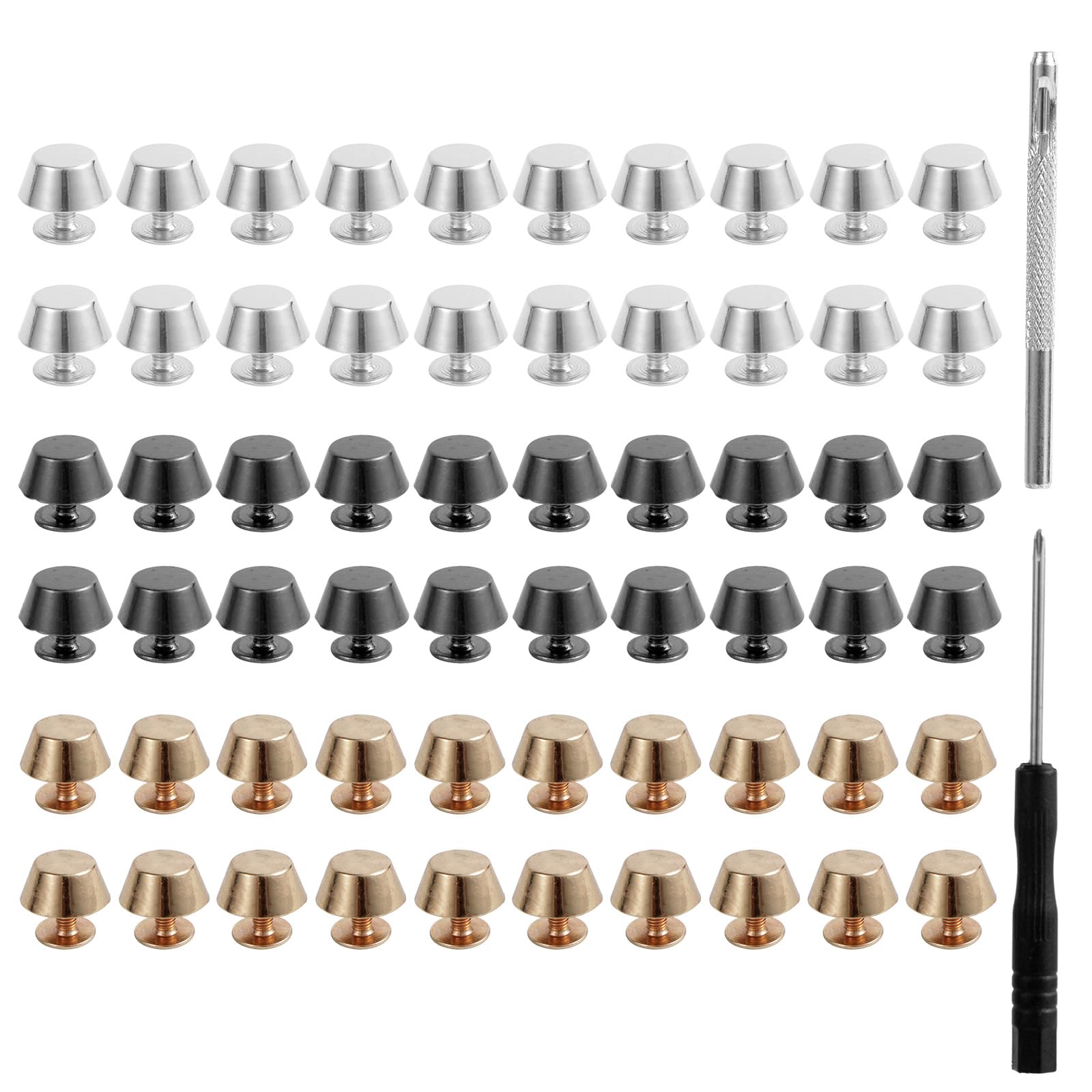 Fukaisu 60 Pcs Purse Feet for Handbags with Screwdriver & Hole Puncher, Alloy Flat Handbag Studs Nailhead Rivet Hardware for Leather Crafting DIY Bag Protection Accessories