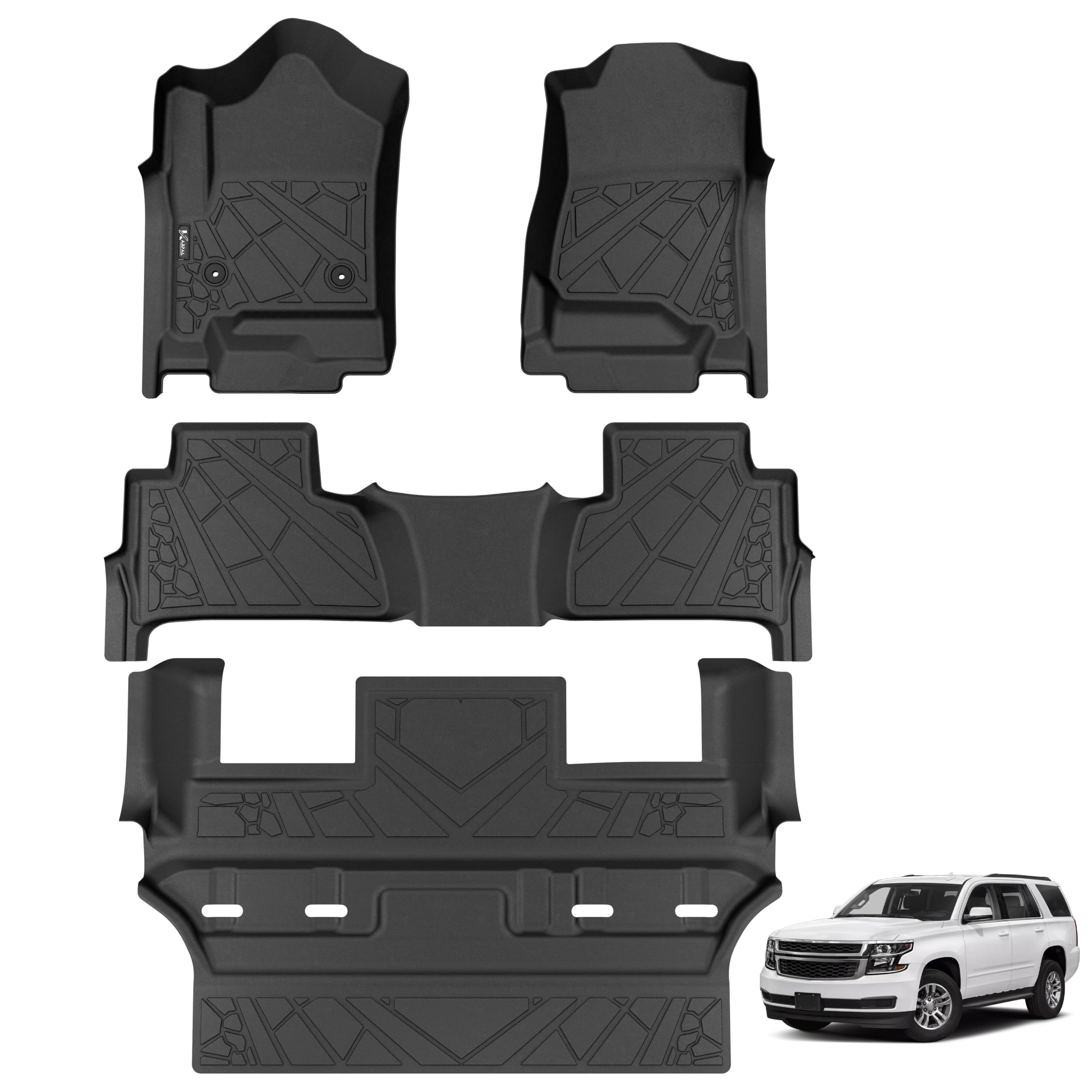 Karpal Floor Mats Compatible with Chevrolet Tahoe/with GMC Yukon 2015-2020, 3D Custom Fit 1st&2nd&3rd Row Liner&Cargo Liner Set Black, TPE All Weather Protection Floor Liners & Trunk Mats