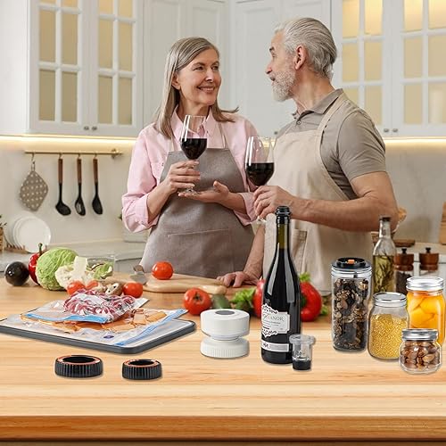 Miniatura 6 de BANORES Kit de sellado al vacío eléctrico para tarros Mason de boca ancha y boca regular, sellador al vacío automático multifunción con 2 tapas de