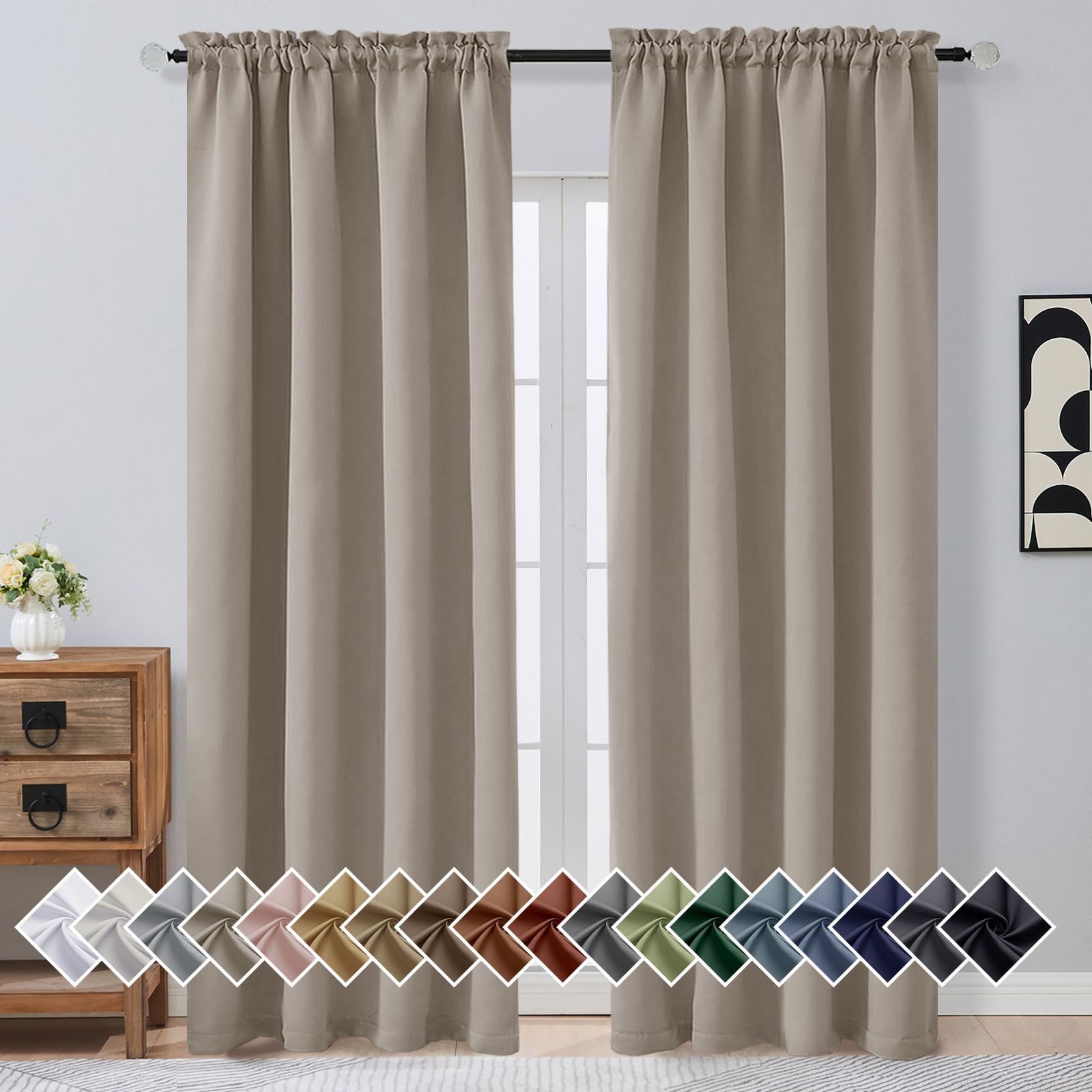 OVZME Stone Blackout Curtains for Bedroom 90 Inch Length 2 Panels, Room Darkening Soft Fabric Curtain Panels for Living Room, Modern Window Treatments Dual Rod Pocket Design, 2x50Wx90L Inches