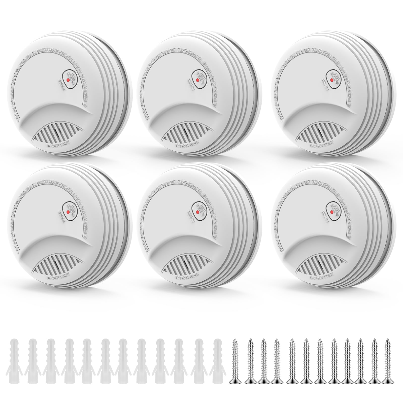 XUK 6er Set Rauchmelder 10 Jahre Lebensdauer– Rauchwarnmelder/Brandmelder mit Austauschbarer 9V Batterie, 85 dB Alarm, Test- & Stummschalttaste, EN 14604 (6er-Pack)