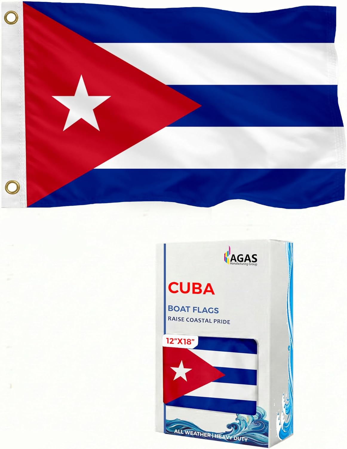 AGAS Cuba Flag - 2x3 ft - Printed Single Sided on 200D Nylon - Stitched Edges - Canvas Header Brass Grommets