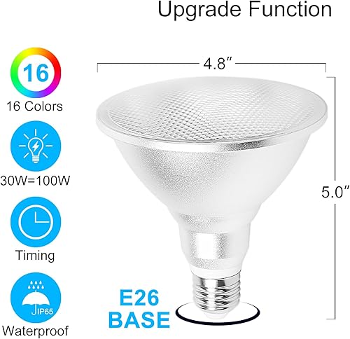 Miniatura 3 de Bombillas de inundación que cambian de color a prueba de agua, foco LED PAR38 con control remoto, RGB + frío + blanco cálido, 1800 lm, atenuación,
