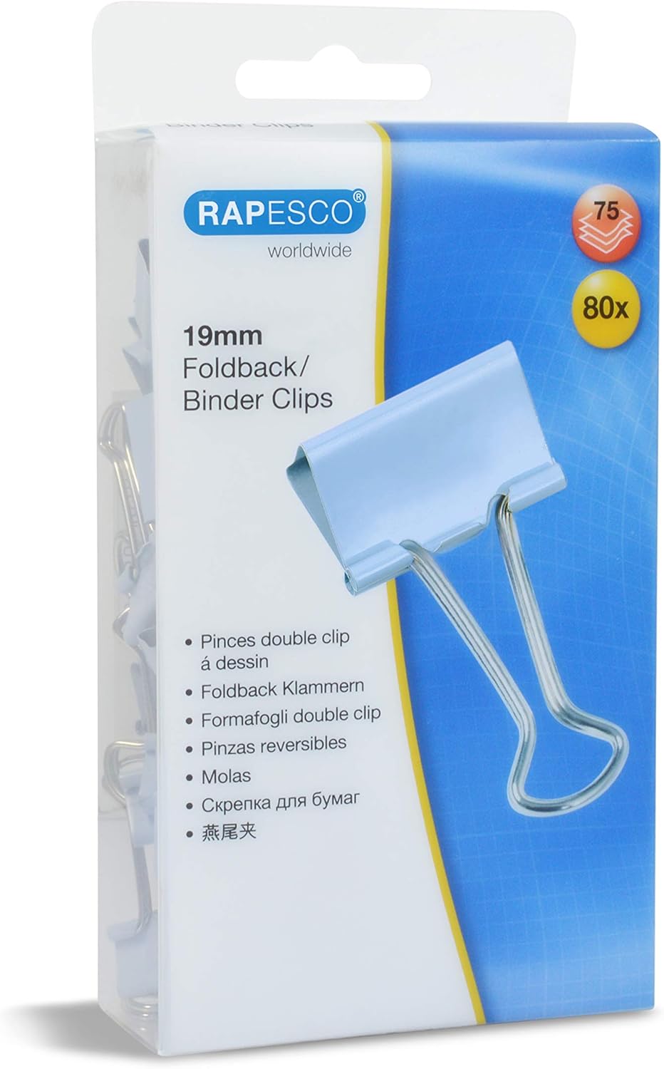 Rapesco 1490 19 mm Foldback Clips, Powder Blue, Pack of 80