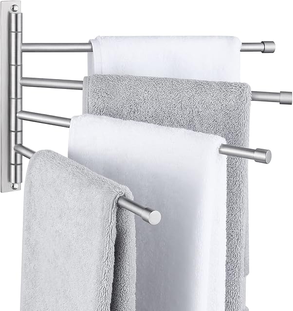 KES Swivel Towel Rail 4-Arm Bathroom Swing Hanger Towel Rack Holder Storage Organizer Space Saving Wall Mounted SUS 304 Stainless Steel Brushed Finish, A2102S4-2