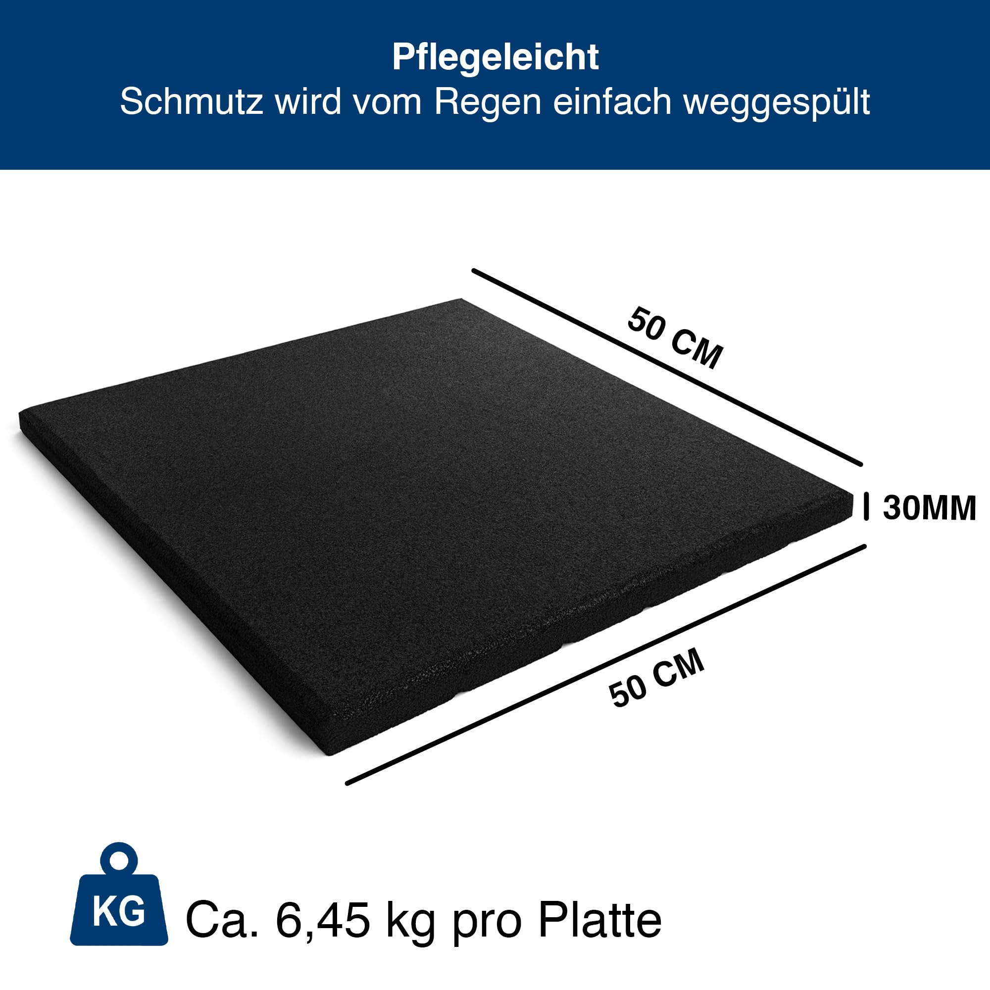 Vivol Gummifliesen Schwarz 30mm - 1m² (4 Gummi Fliesen à 50 x 50 cm) - Fallschutz Matte für Spielplätzen - Bodenbelag unter Waschmaschine und Trockner