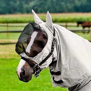 Horze Eczema Full Coverage Secure Fit Mesh Fly and Insect Mask with UV Protection and Eye Shield Design - Grey - M