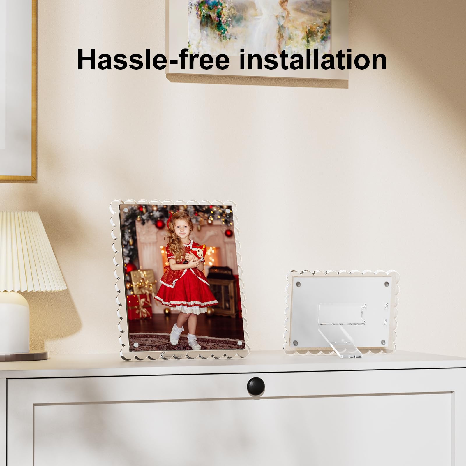 HELPLEX Lot de 3 cadres photo magnétiques en acrylique transparent avec bords festonnés pour affichage horizontal ou vertical, support de photo de table ou de bureau 10 x 15 cm