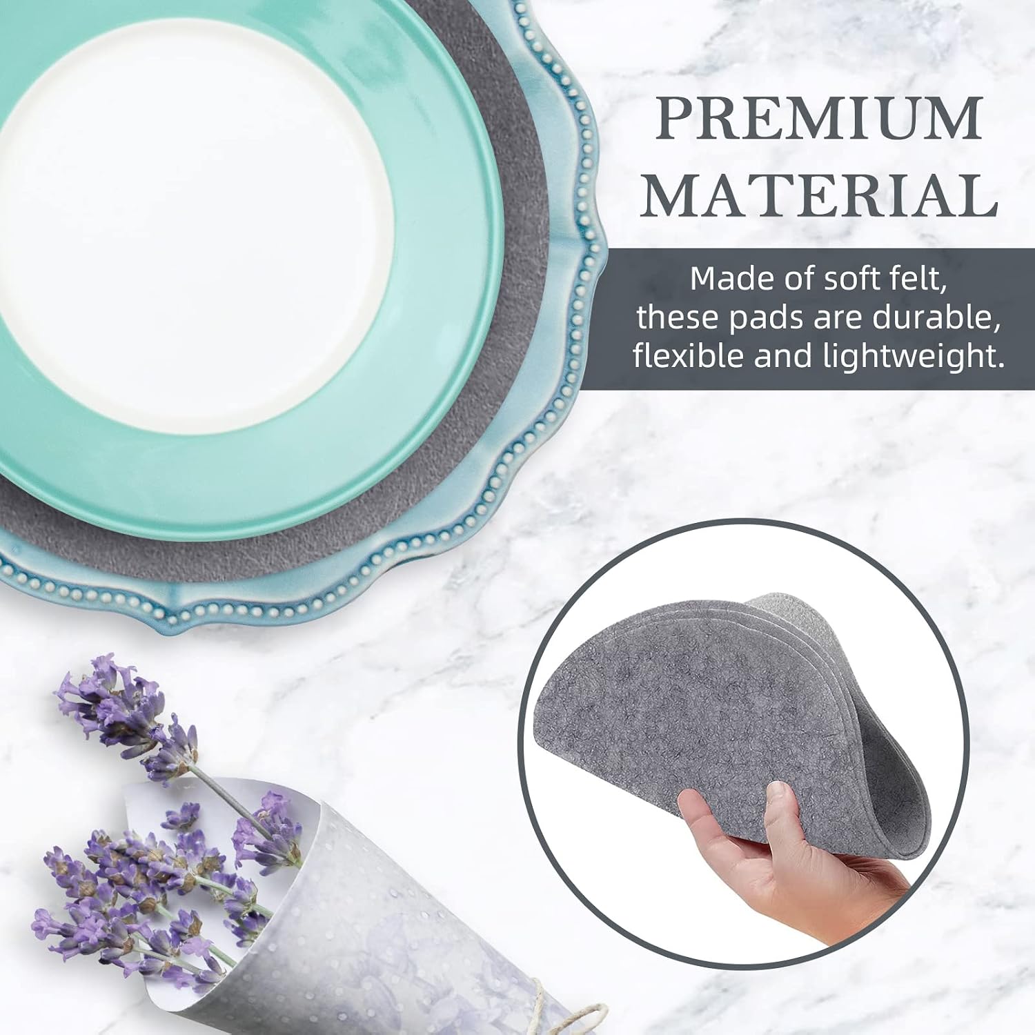 Felt Plate Storage Dividers Protectors, 48 Pieces Felt Round Plate Separators Pads Dish Storage Protectors Pads with 3 Sizes for Packing Stacking Cookware, Grey