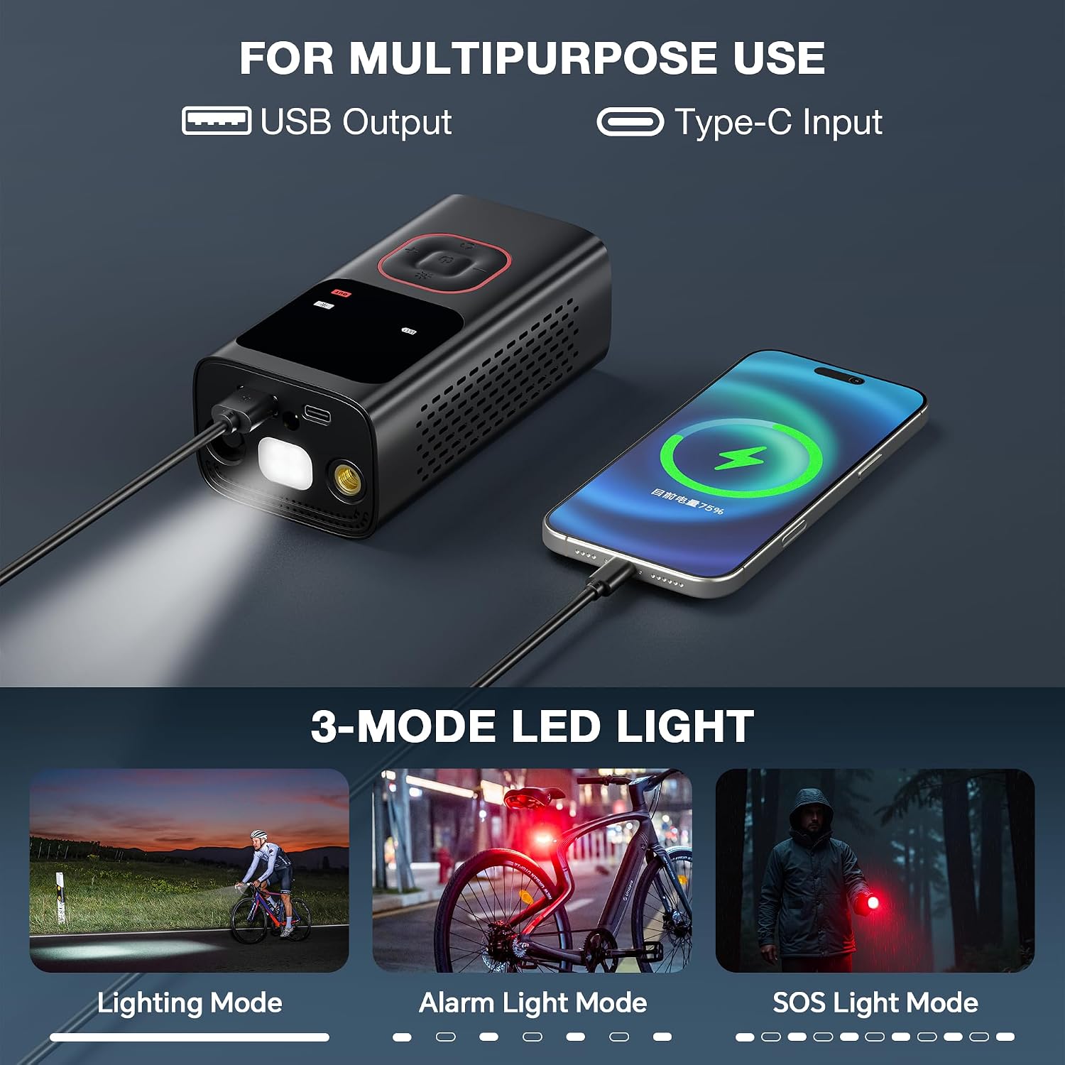 Tire Inflator Portable Air Compressor: 150 PSI Cordless Air Pump for Car with Digital Pressure Gauge, 6000mAh Fast Inflation, LED Light - Compact Tire Inflator for Car, Motorcycle, Bicycle, Balls