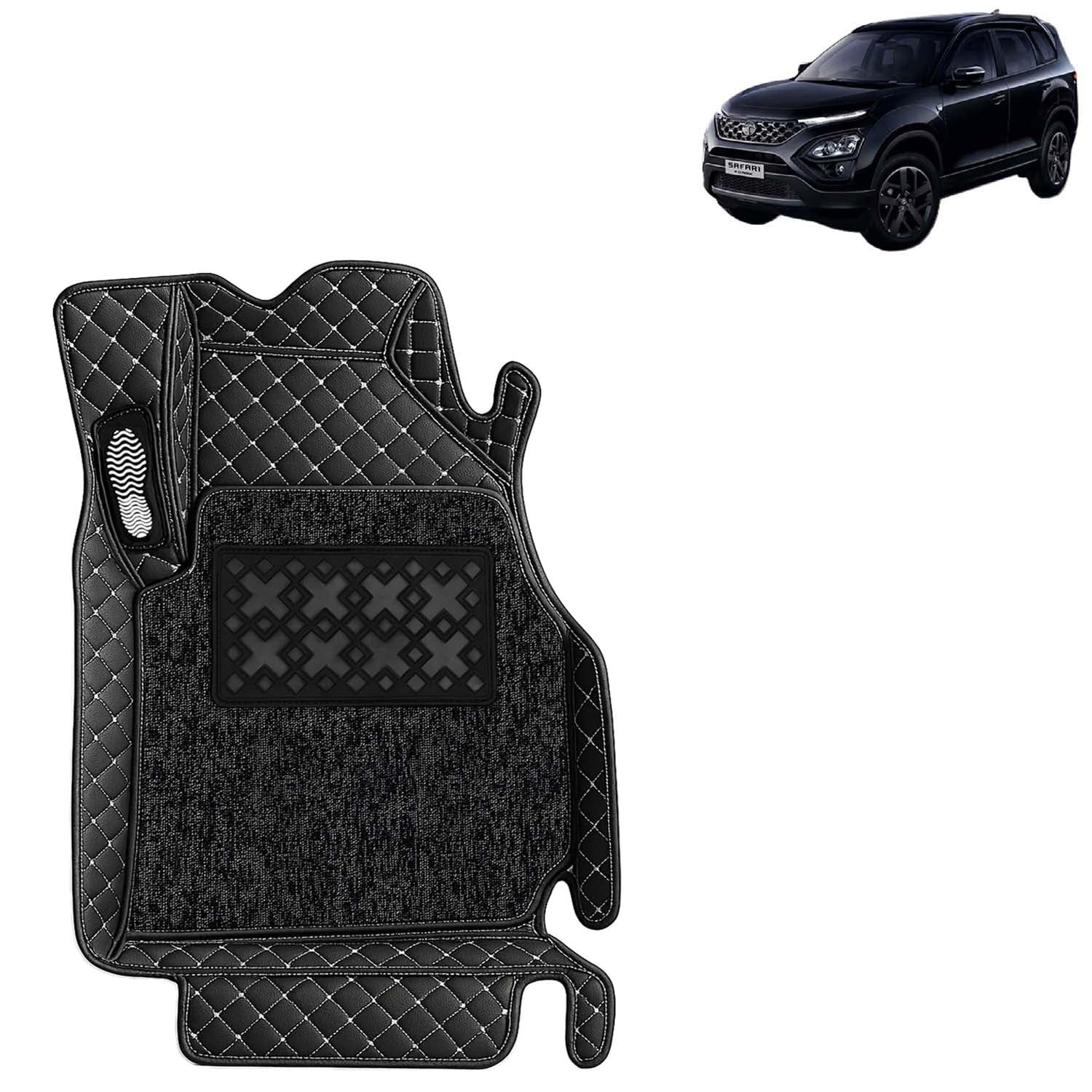 KINGSWAY Accessories Premium 7D Car Floor Mats Only Compatible with Tata Safari (6 Str) Year 2021 to 2023, Set of 4 Pcs, 100% Waterproof & Washable 7D Car Foot Mats, Classic Black