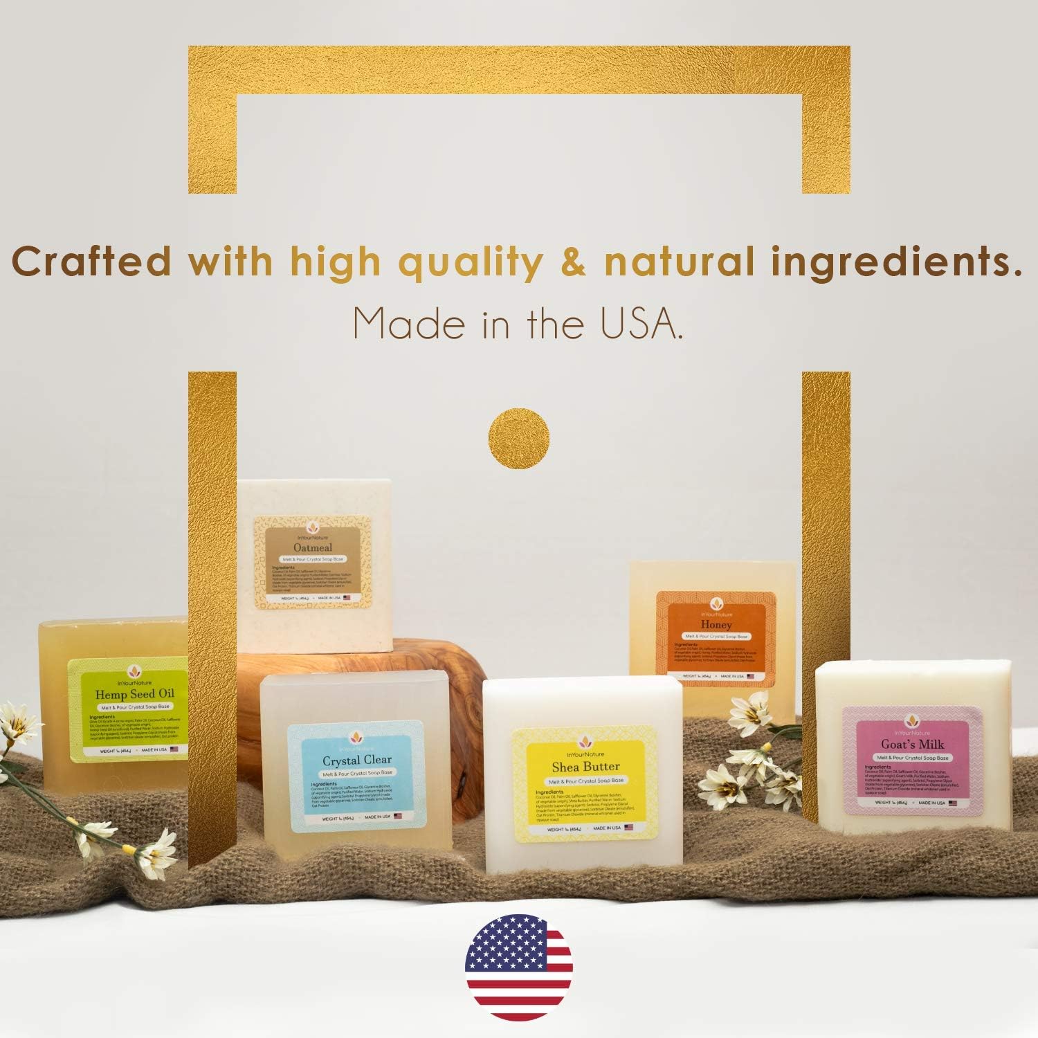 InYourNature Soap Base Melt and Pour for Soap Making 6 x 1 LB Organic Soap Kit, Shea Butter, Goats Milk, Clear Glycerin, Oatmeal, Honey, Hemp Seed Oil, All Natural Soap Base DIY, Soap Making Supplies: Arts, Crafts & Sewing
